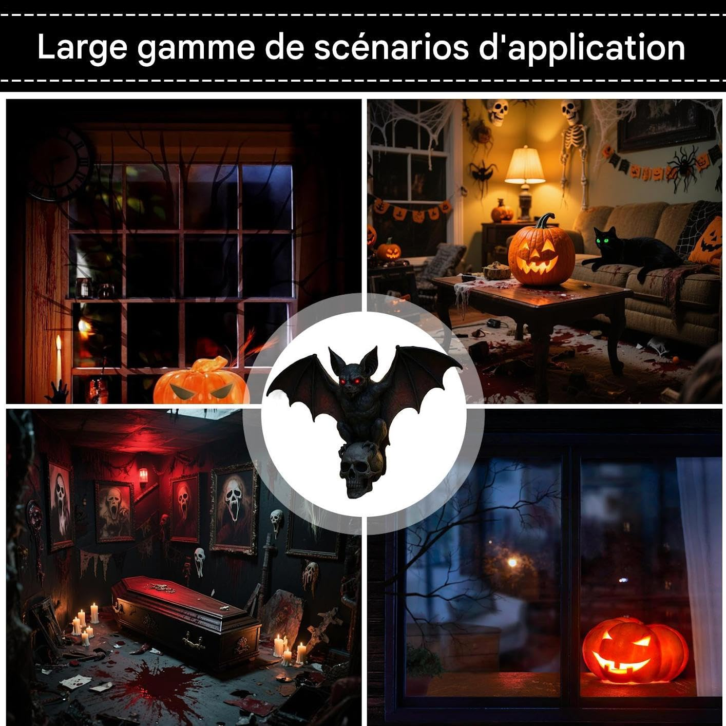 Zunetsutock Sinister Halloween Lighting - Scary Skeleton Head Bat Night Atmosphere Wall Lamp for Room Games Bedroom Bar Living Room Party Home Atmosphere Horror image number 2