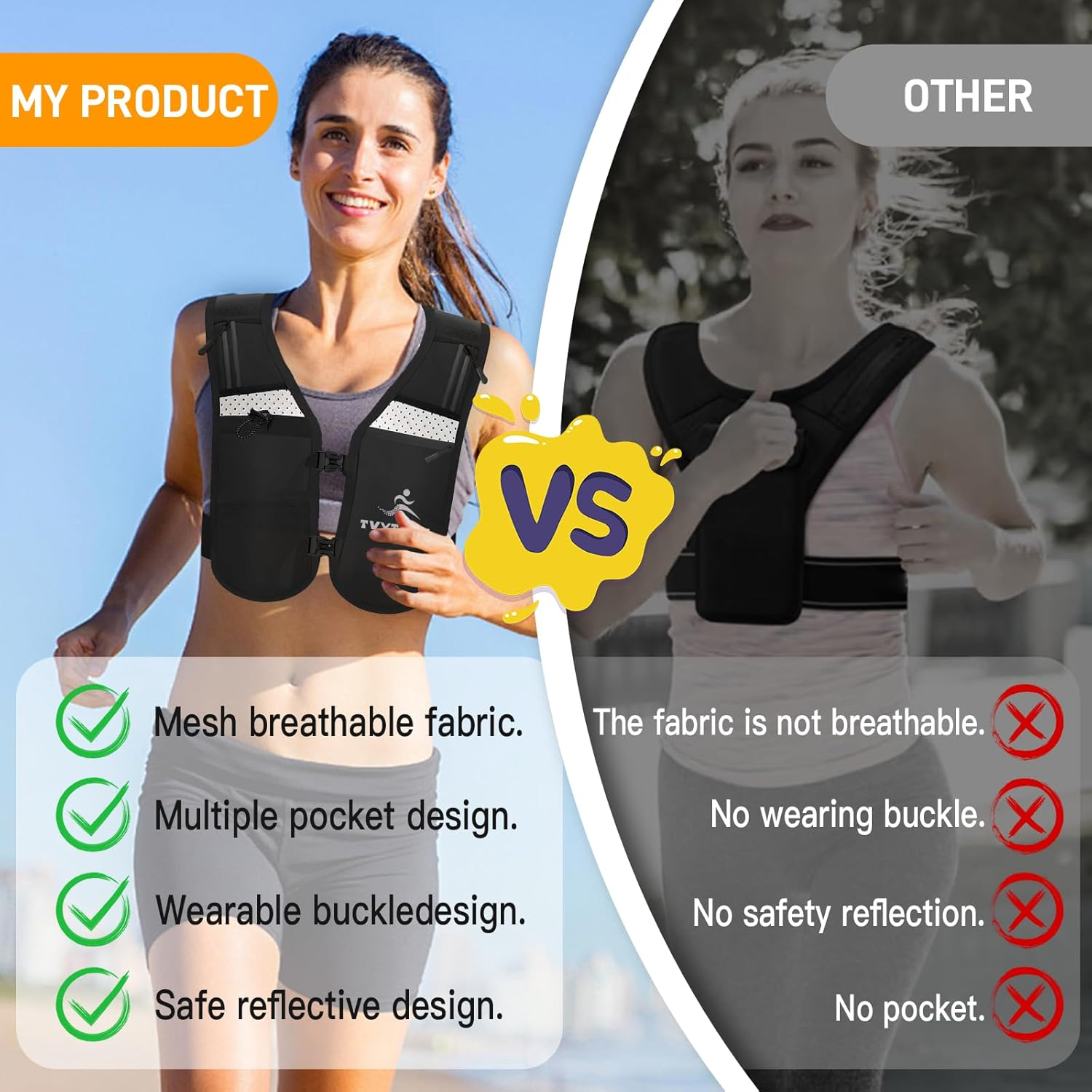 Running Vest Backpack, Adjustable with Reflective Strips for Men and Women, Cycling, Running, Mountaineering, Hiking, Hydration Vest Set Multiple Pockets for Storing Mobile Phones, Water Bottles image number 5