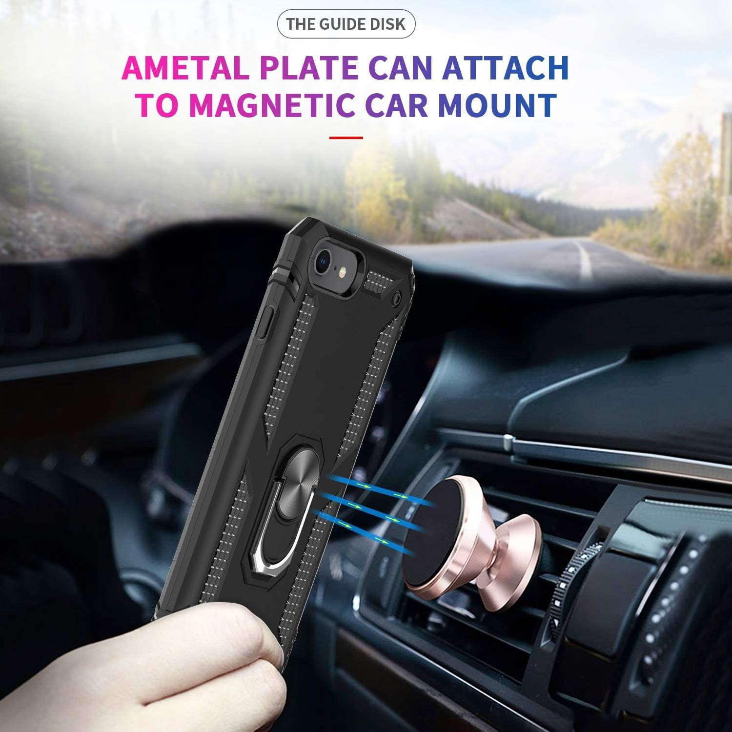 Leyi for Iphone SE Case 2022, Iphone SE 3Rd Generation Case with [2Pack] Tempered Glass Screen Protector, [Military-Grade] Cover with Magnetic Ring Kickstand for Iphone SE 2022/2020, Black - Red image number 3