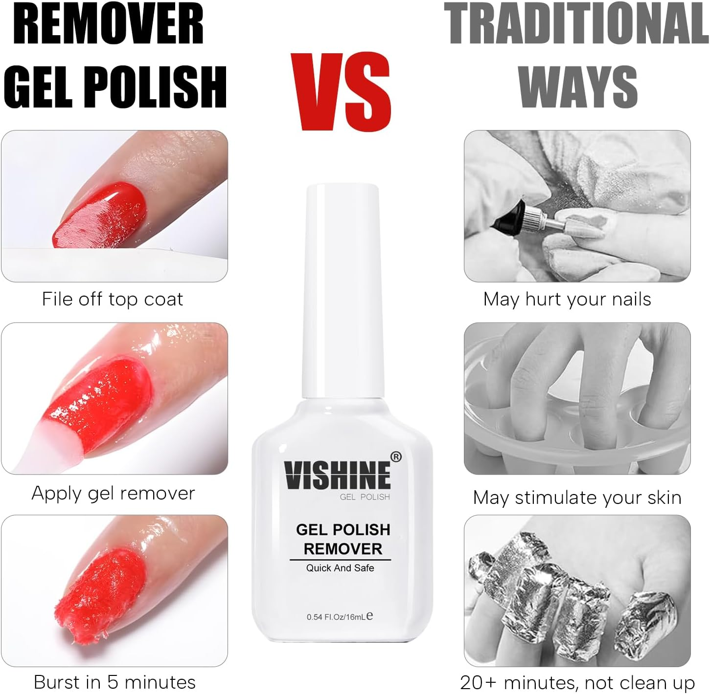 Vishine Gel Nail Polish Remover, Professional Gel Polish Remover for Nails,Quick & Easy Polish Remover in 3-5 Minutes,No Need for Foil, Soaking or Wrapping 16Ml image number 4