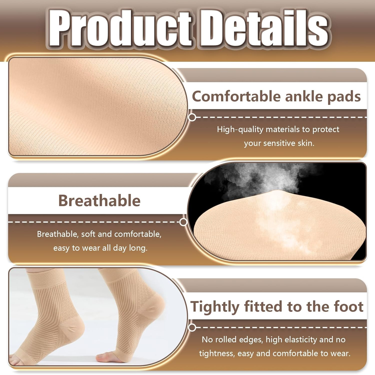 Ankle Brace Compression Sleeves, 2 Pack Open Toe Compression Socks for Swelling, Ankle Support Sleeve for Heel Spurs, Achilles Tendonitis, Plantar Fasciitis, Sprain (Beige L/XL) image number 4