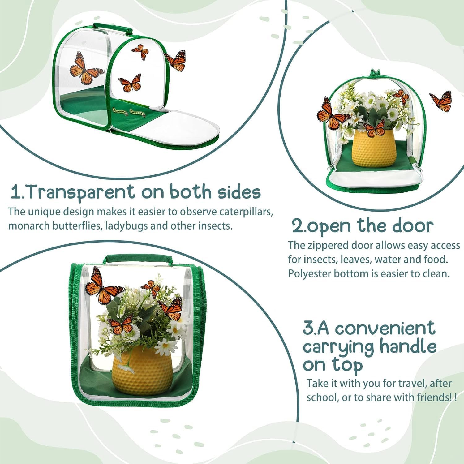 Small Butterfly Habitat, Insect Mesh Cage, Caterpillar Enclosure, Critter Cage, Bug Terrarium Portable Carry Handle Easy to Observe 20 X 20 X 20 Cm image number 4