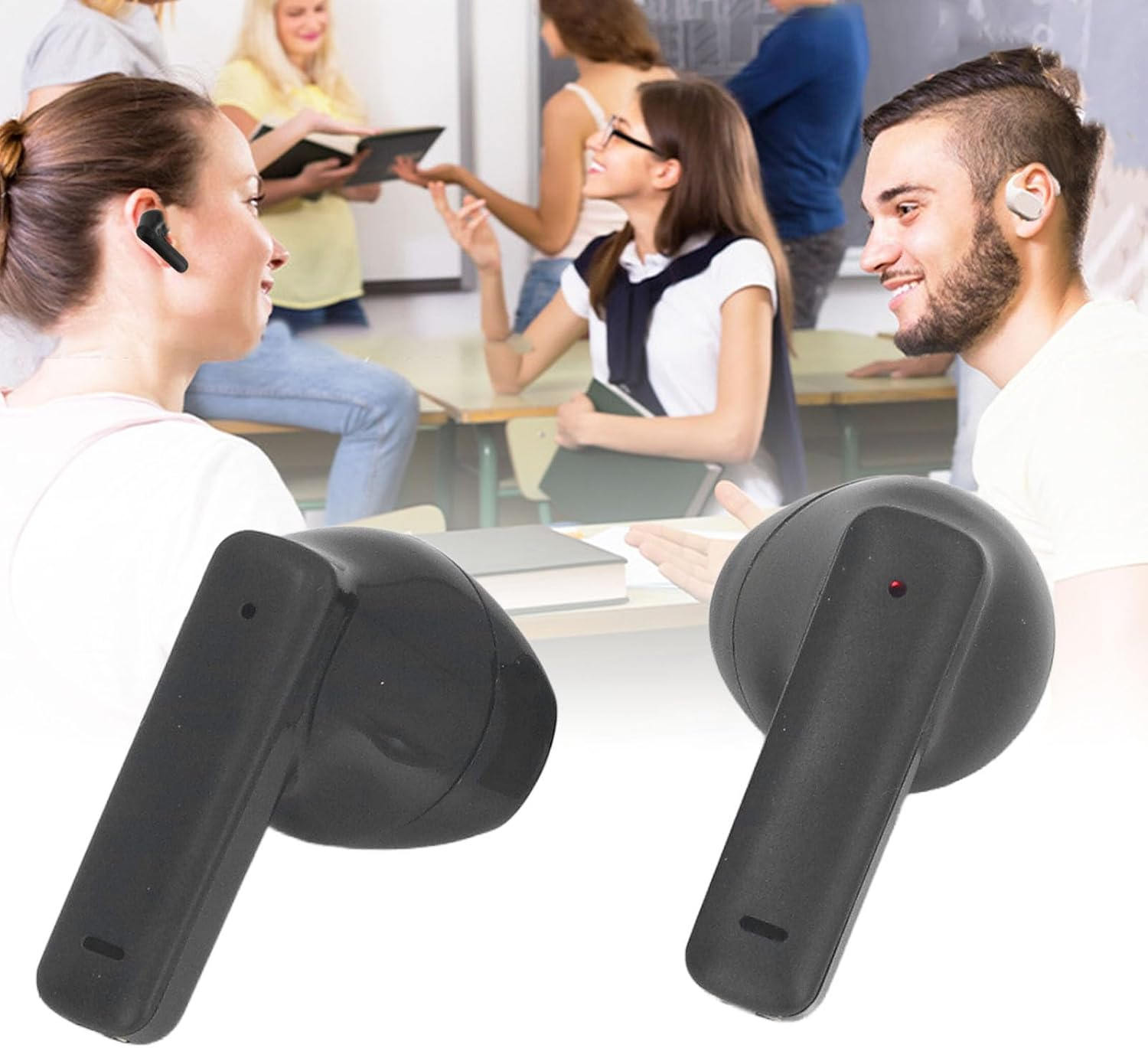 Bluetooth Translator Earphones, 74 Languages, 70 Accents, Voice Translator Device for Travel, Stereo Noise Reduction, Wireless Bluetooth Translation Earphones with Case (Black) image number 4