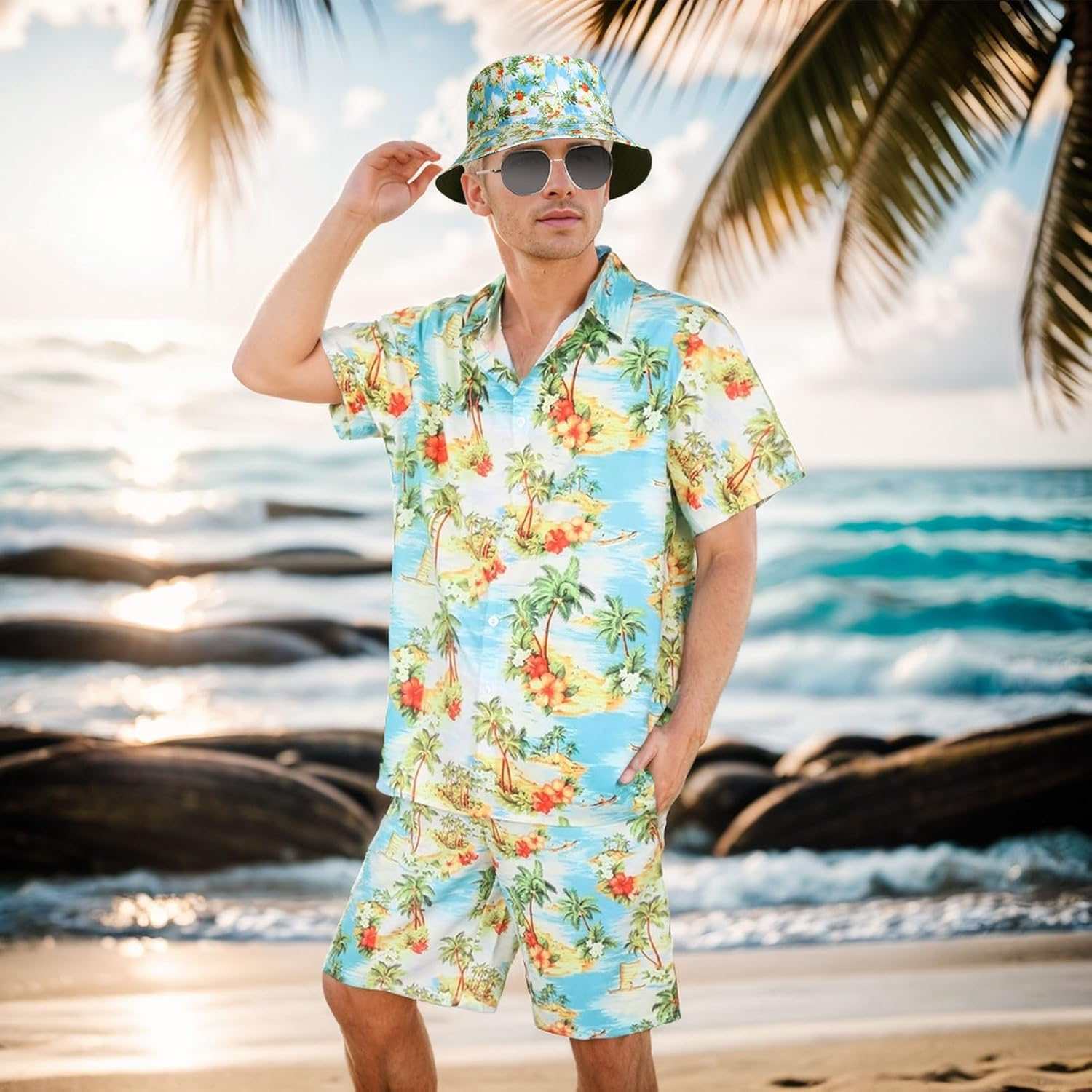 80S 90S Hawaiian Shirt for Men, 80S 90S Costume Set Men for Carnival Summer Party Outfits image number 3