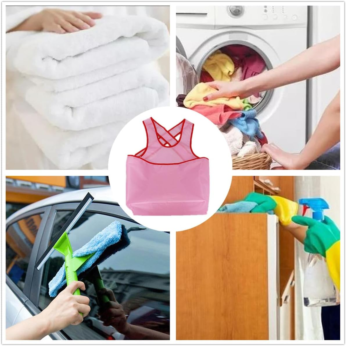 Laundry Apron with Bag, Unstooped Waterproof Laundry Apron with Large Pocket,For Drying Clothes, Sorting Dry Clothes(Pink) image number 5