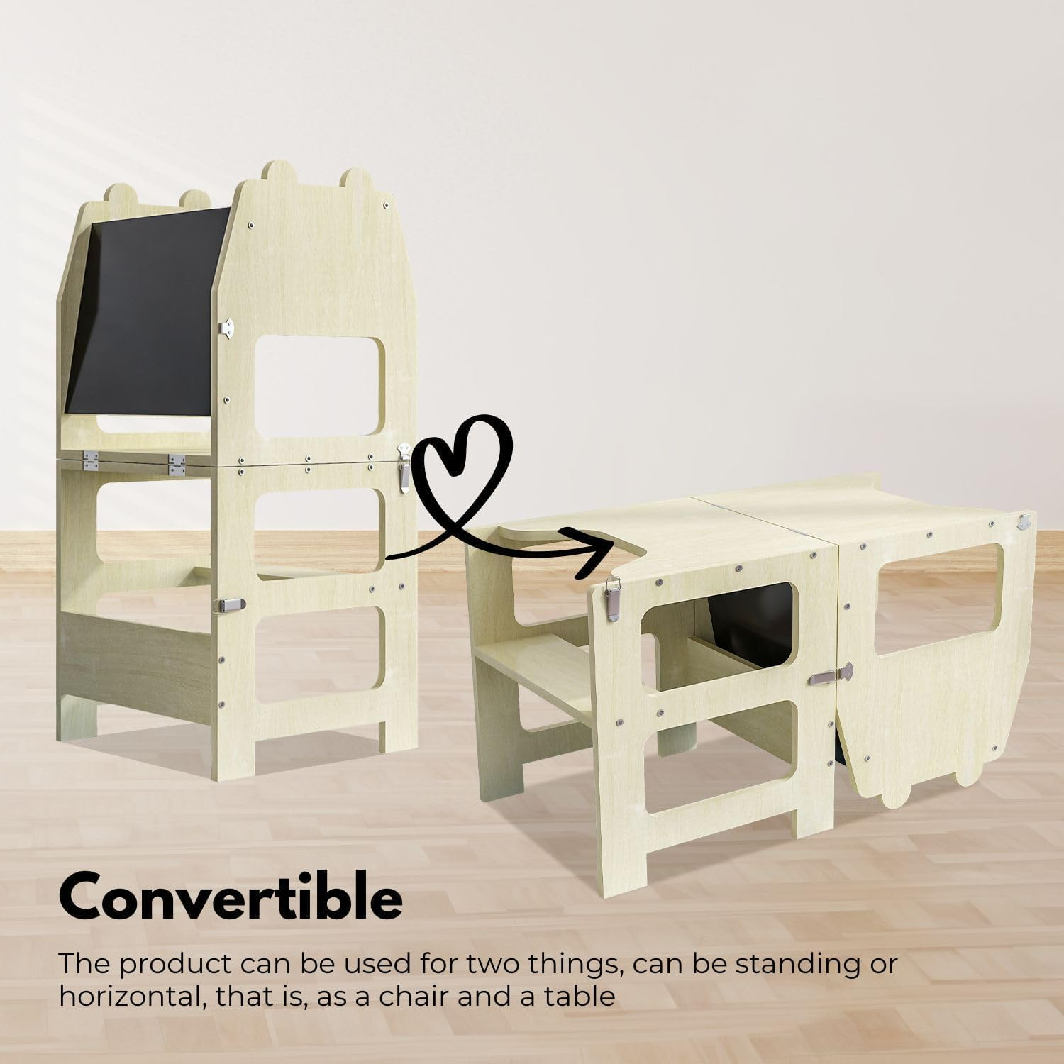 Ekkio Folding Kitchen Kids Step Stool with Chalkboard Non-Slip Design, Versatile Use, Easy Assemble, Lightweight (Wood) image number 6