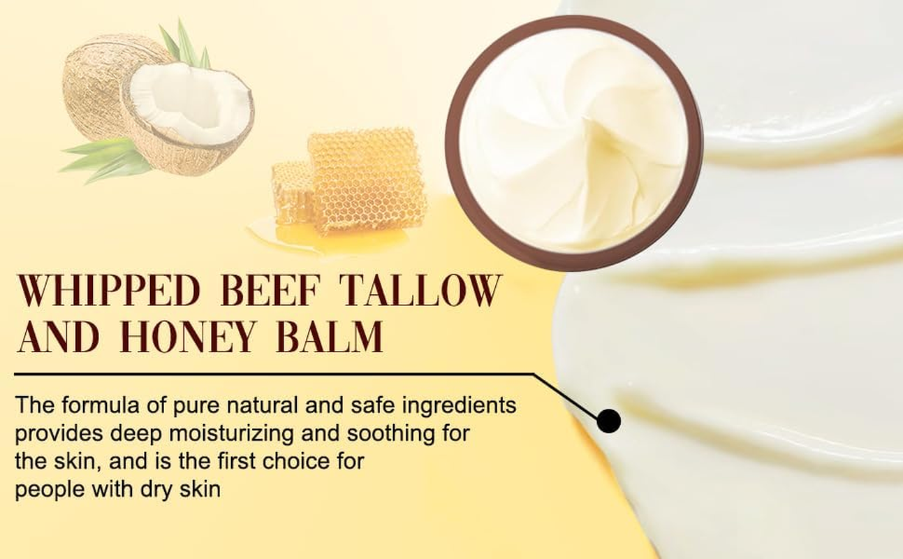 LH 2PCS Whipped Tallow Balm - Grass-Fed Beef Fat Face Cream - Honey - Natural Moisturizer for Dry and Sensitive Skin image number 2