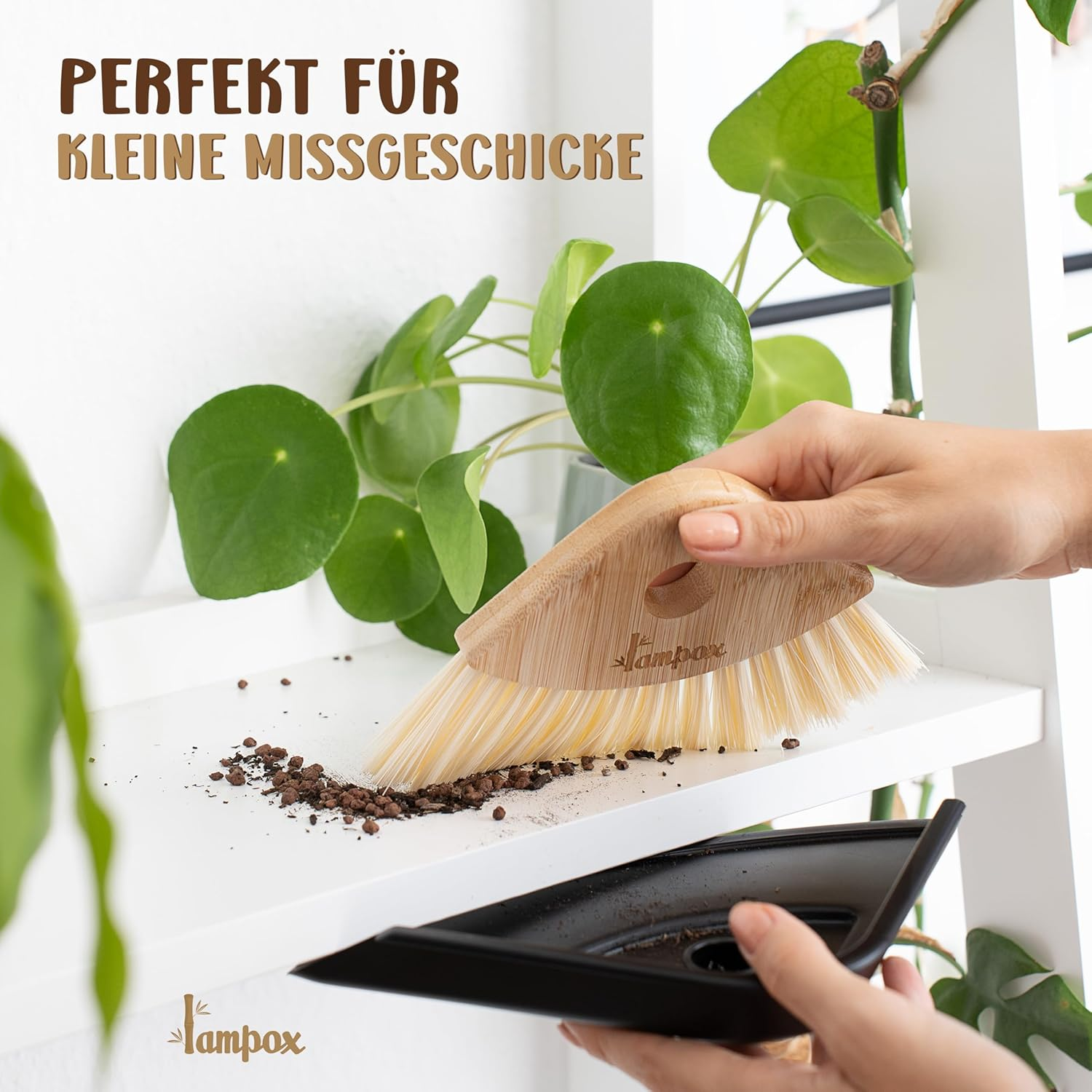 Shovel and Broom Set, Dustpan and Brush with Bamboo Handle, Household Dustpan Set image number 2