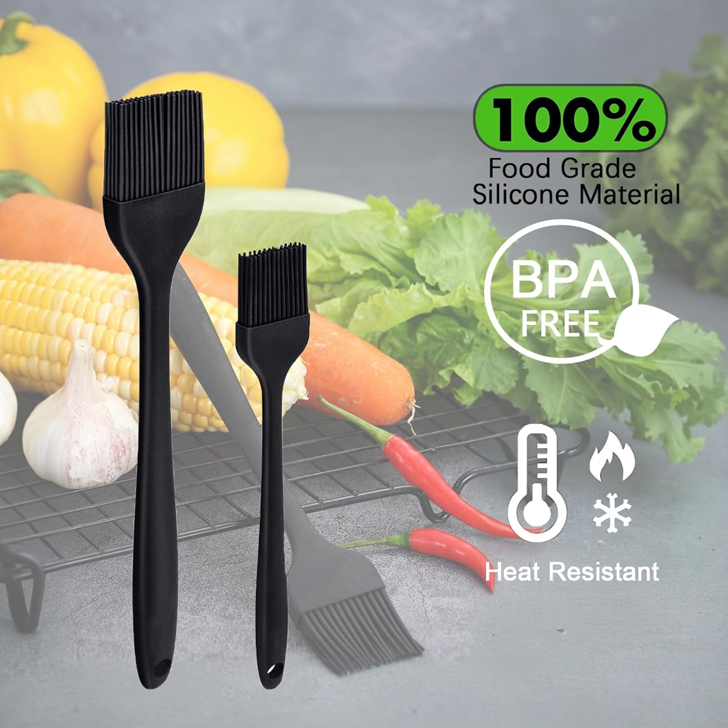 Silicone Basting Brushes for BBQ Grill & Baking (Black 2-Pack) - Heat Resistant Pastry Brushes for Marinades, Sauces, Butter, Oil - BPA Free - Kitchen Cooking Essential image number 5