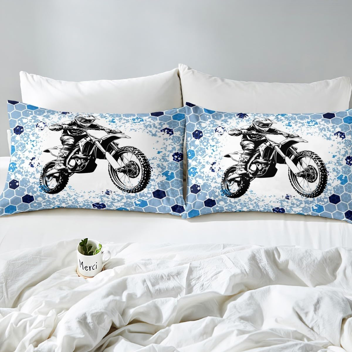 Loussiesd Honeycomb Dirt Bike Bedding Set 135 X 200 Cm for Children Boys Teens Extreme Sports Duvet Cover Racing Motocross Rider Bedding Set image number 1