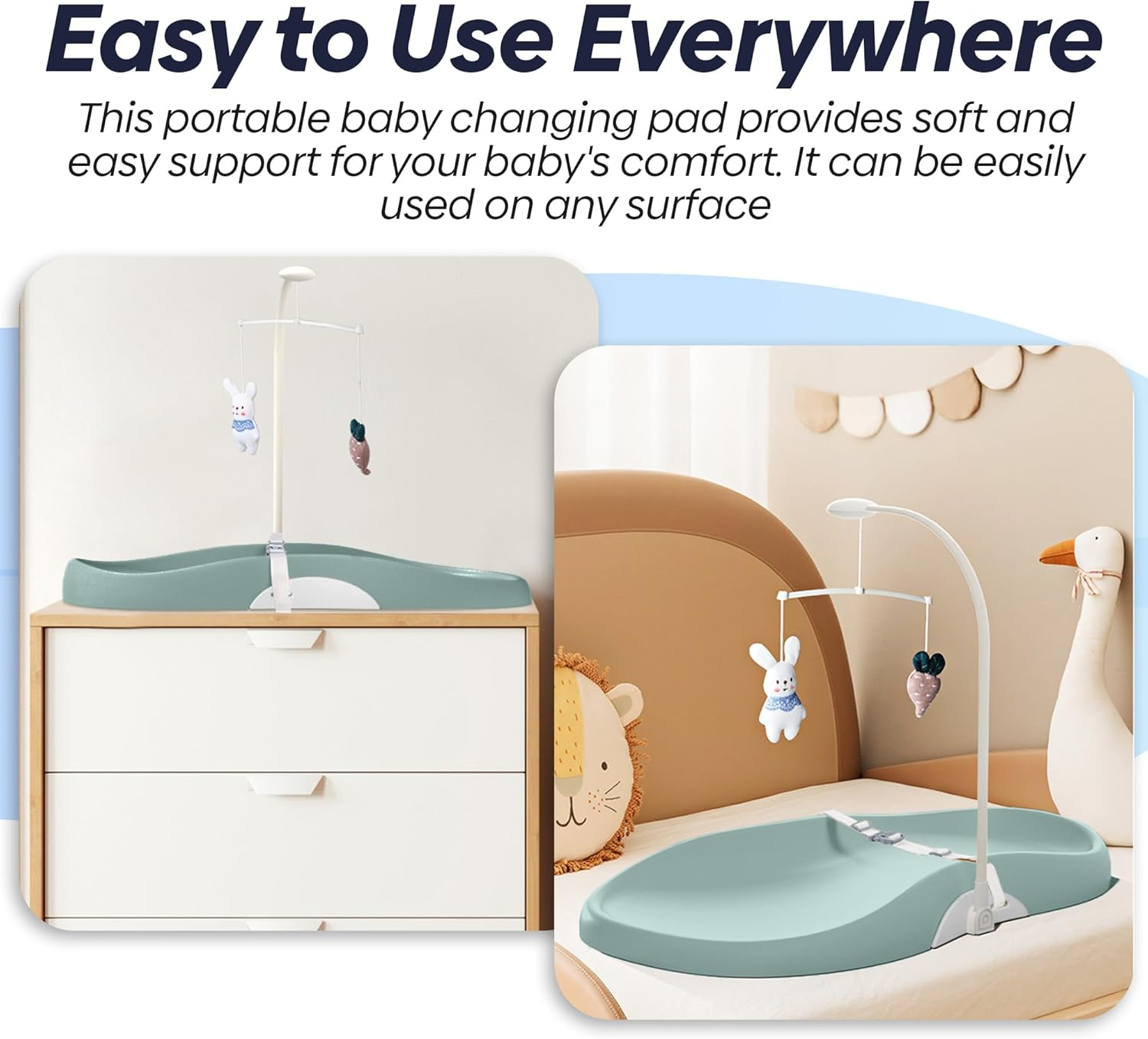 FLAIREON Baby Changing Pad, Waterproof Soft PU Change Pad for Babies, Portable Baby Changing Mat, Fits All Changing Tables, Lightweight Nappy Change Mat, Soft Change Mat Cover &ndash; Light Gray (Green) image number 4