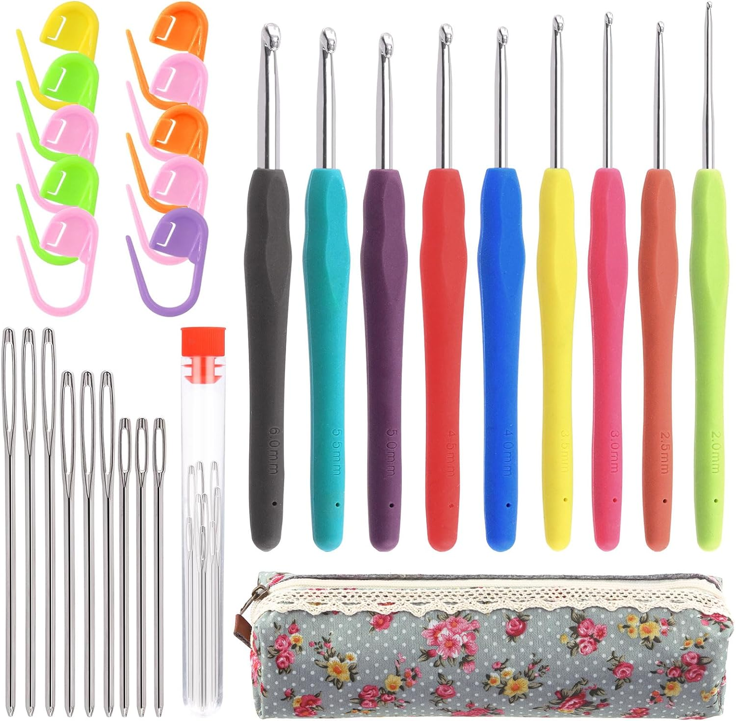 Tanstic 29Pcs Crochet Hooks Set with Ergonomic Handle Crochet Hooks(2-6Mm), Large-Eye Blunt Needles, Stitch Markers and Storage Case for Arthritic Hands Beginners image number 4