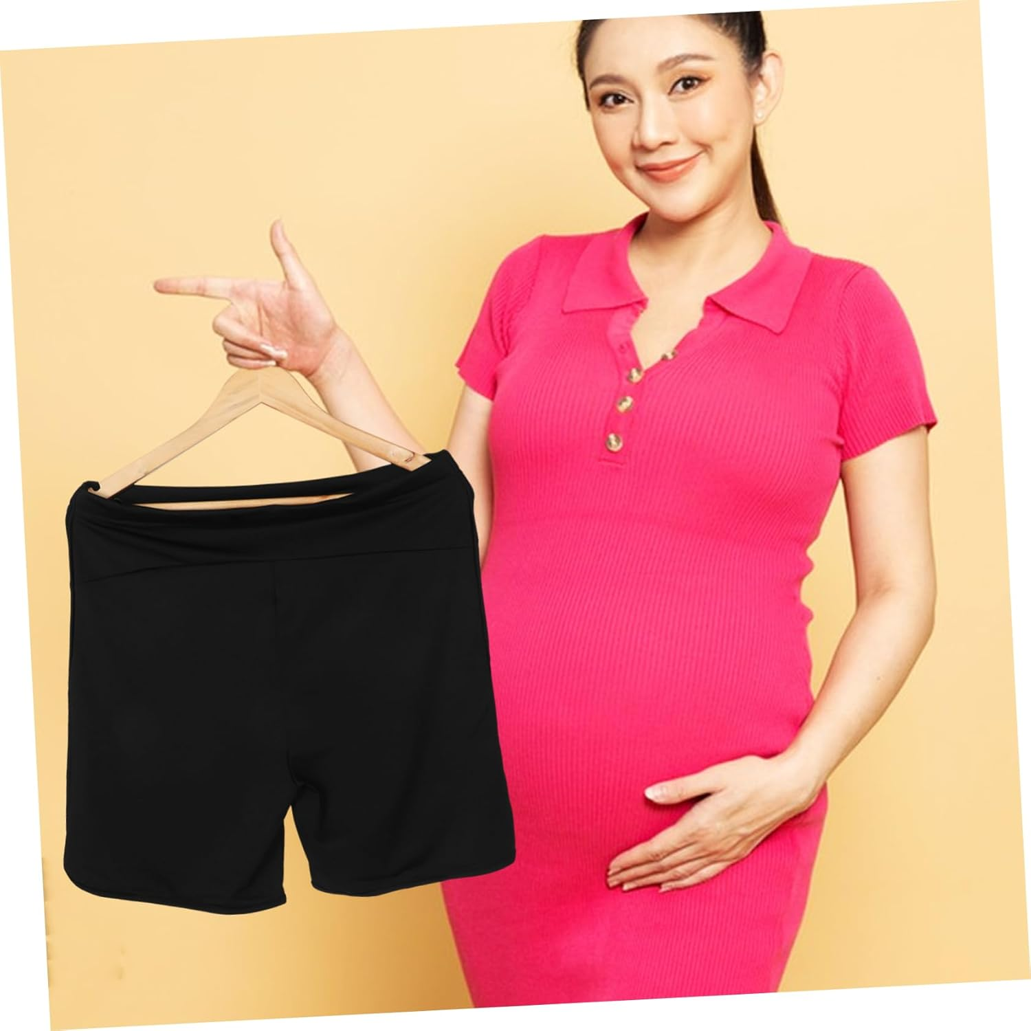 FOMIYES Lightweight Breathable Maternity Shorts over Belly Elastic Pregnancy Bottoms for Women Spring Summer and Active Wear Black image number 5