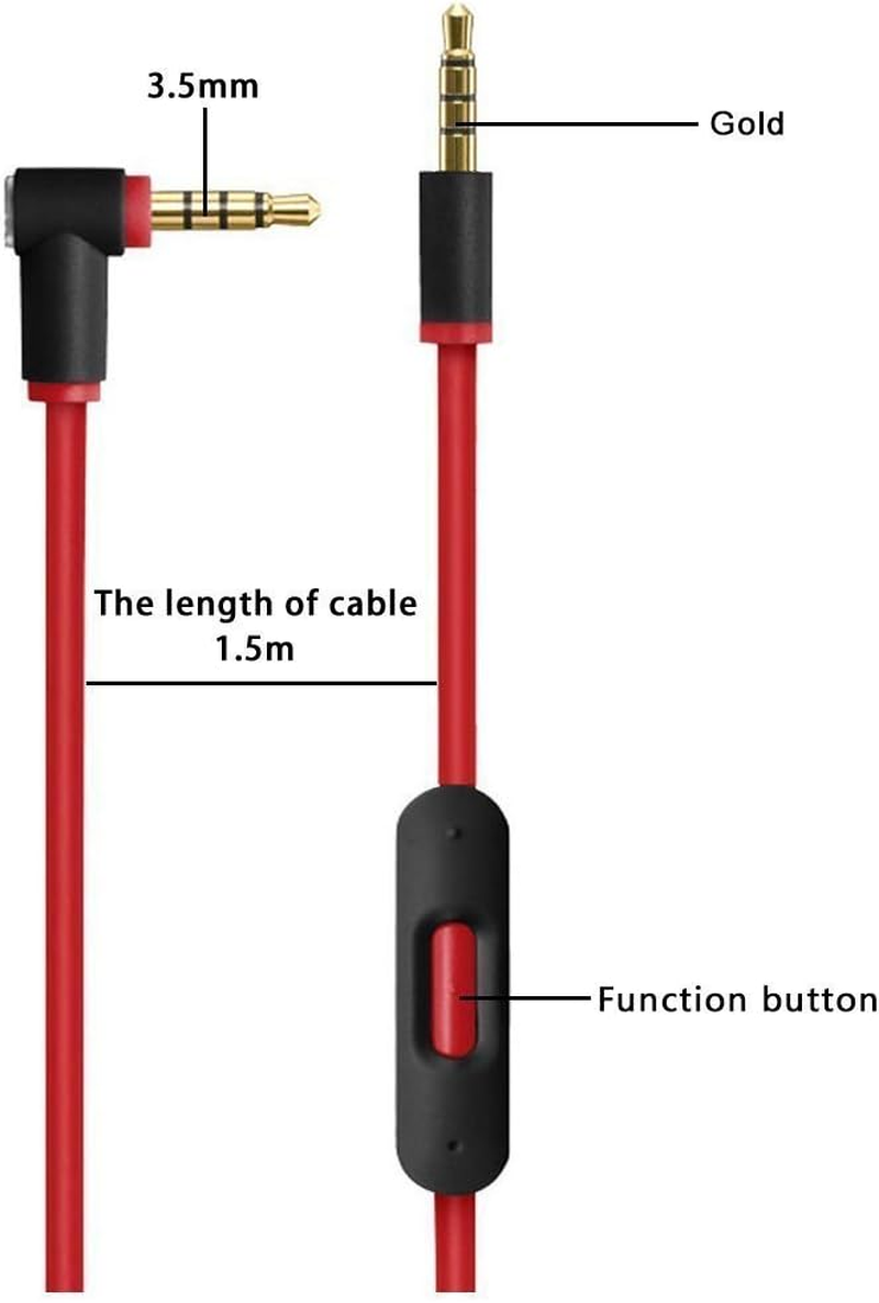 Replacement Audio Cable Cord Wire with In-Line Microphone and Control for Beats by Dr Dre Headphones Solo/Studio/Pro/Detox/Wireless/Mixr/Executive/Pill (Red/Black) image number 4