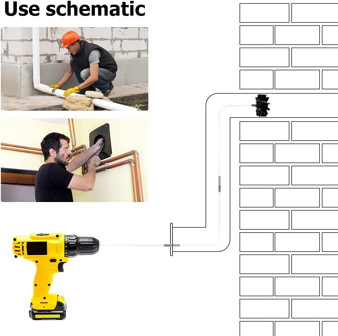 11Pcs Chimney Cleaning Brush Kit, 15FT Duct Vent Cleaning Brush Kits with Nylon Brush Heads and Rods Detachable Chimney Sweep Set Kit for Fireplace Dryer Vent Sewage Pipe Fume Hood image number 4