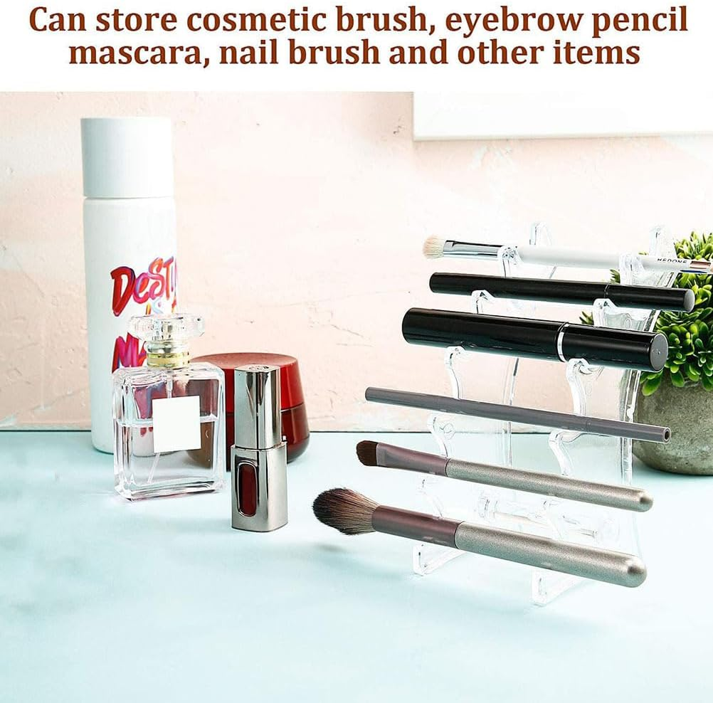 FOMIYES Transparent Acrylic Pen Holder for Desk, 2Pcs Eyeliner Eyebrow Pencil Display Rack, Office Writing Pens Organizer, Arc-Shaped Makeup Stand