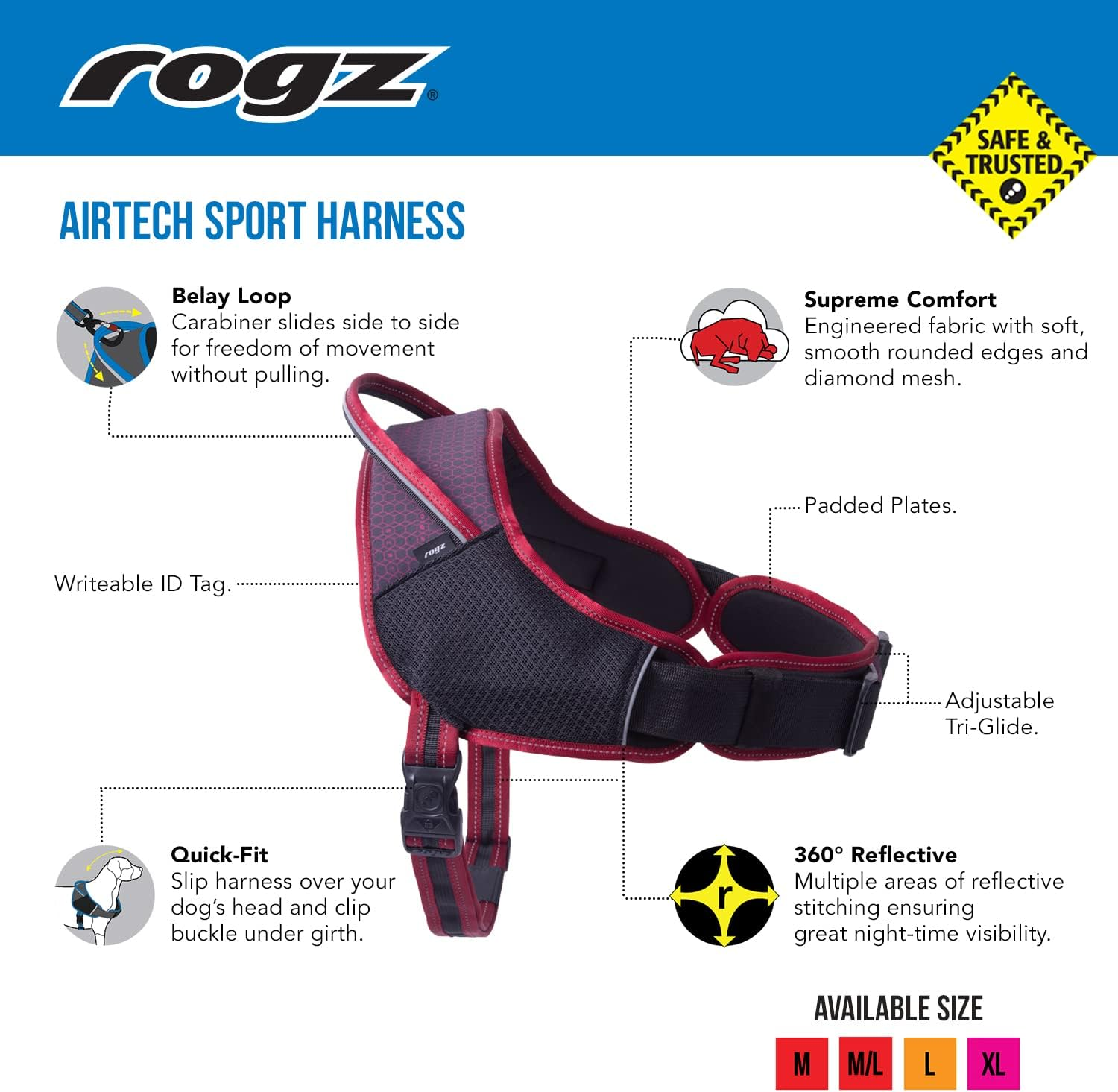 Rogz Airtech Sport Dog Harness, Sunset Pink, Medium image number 4