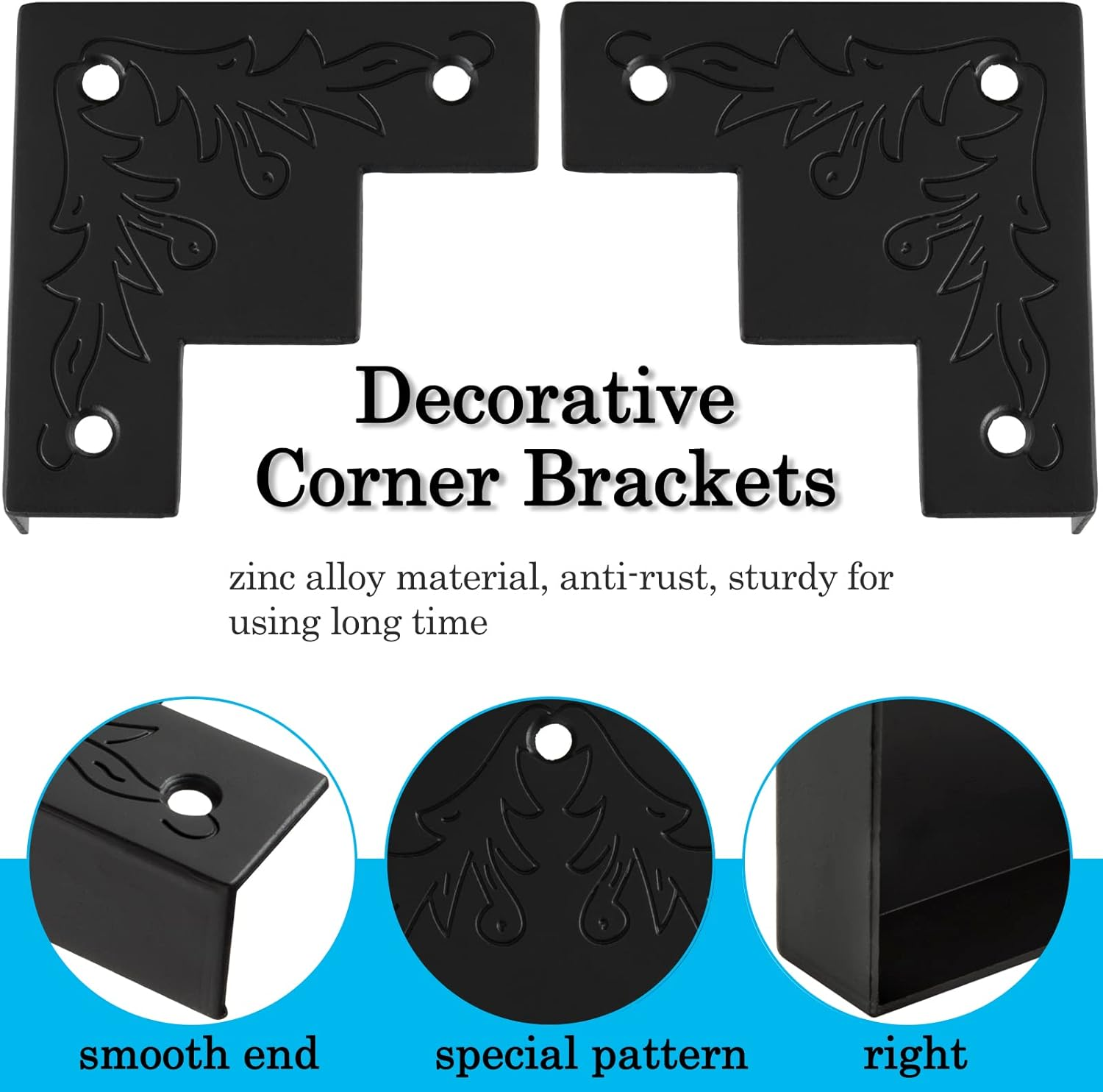 85MM Decorative Corner Brackets for Wood Furniture 4 Pack, Large Black Metal Corner Protector for Sliding Barn Door Table Desk Antirust Zinc Alloy Cover Guard with Screws image number 6