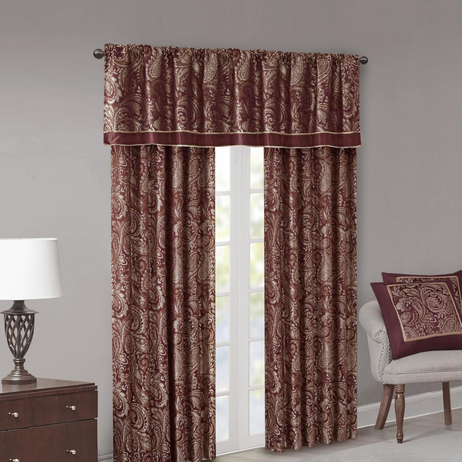 Madison Park Aubrey Window Curtain Pair, 50 X 84(2), Burgundy image number 3