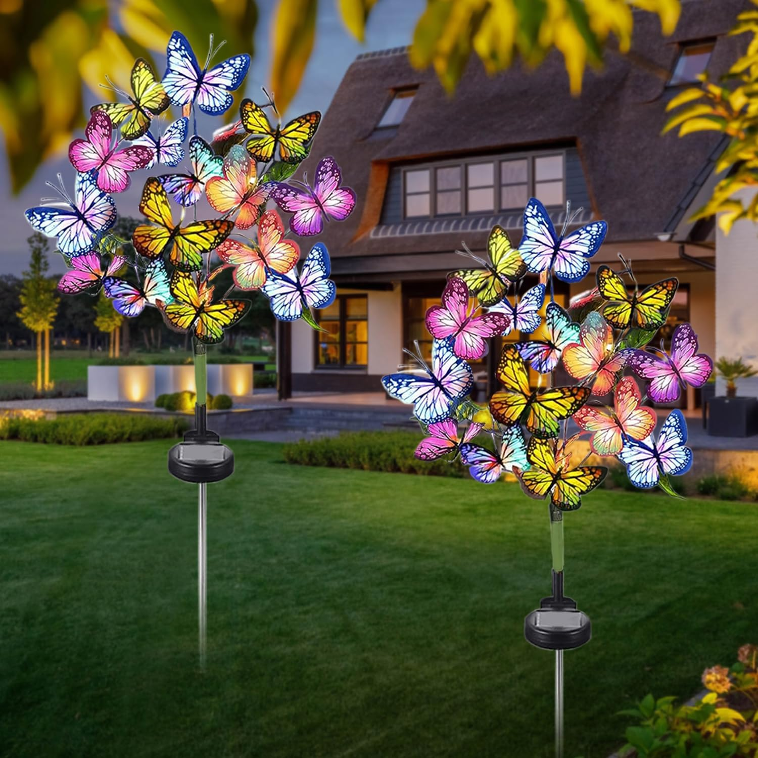 2 Pack 34 Colorful Butterfly Solar Lights, Outdoor Decorative Garden Lights, Color-Changing Design, Waterproof, Solar Powered, Automatic On/Off Yard,And Pathway image number 4