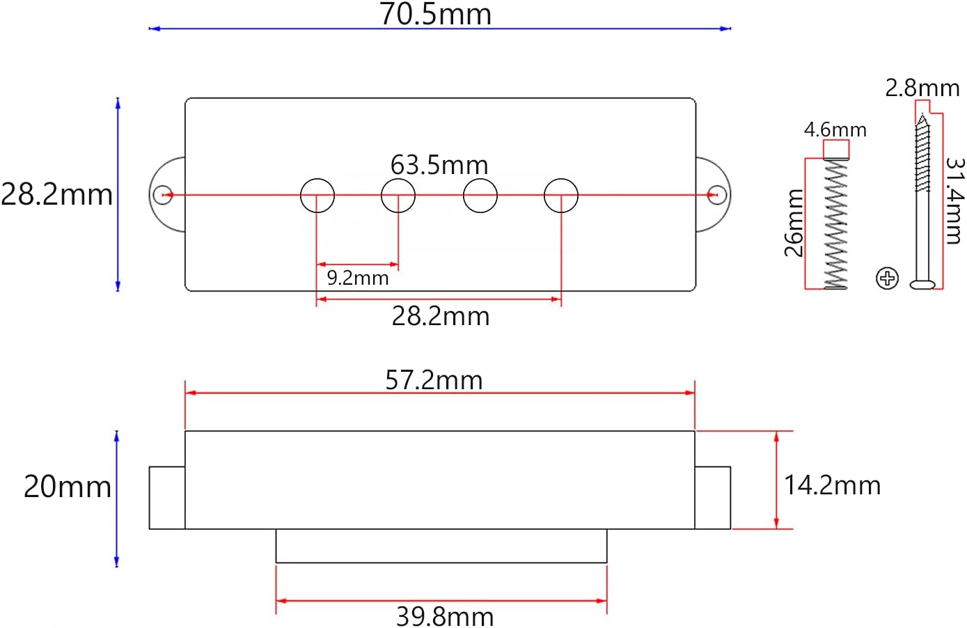 P Bass Humbucker Pickups Prewired Harness Set with 1T1V 1Jack, Variable Gauss Ceramic Traditional Precision 4 String Bass Pickups Set Compatible for PB Style Electric Bass, Black