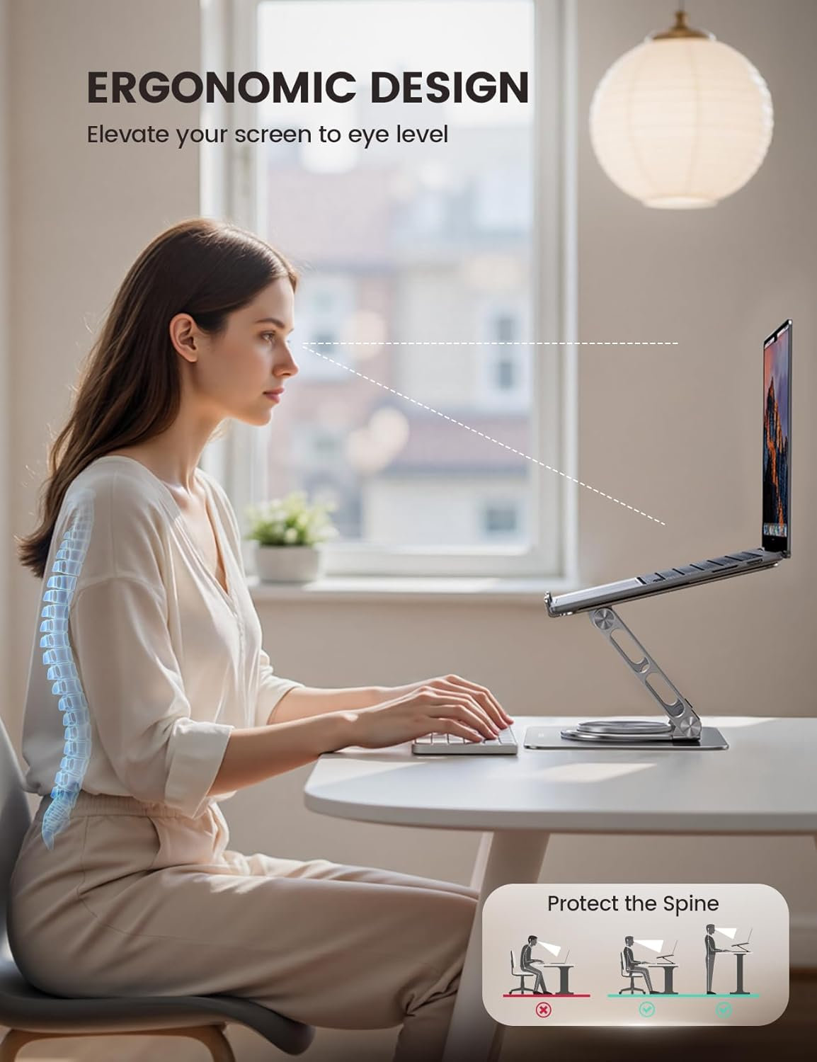 Lamicall Adjustable Laptop Stand for Desk with 360 Rotating Base, Ergonomic Computer Stand, Aluminum Laptop Riser Foldable Protable for Office Home Fits Macbook Air Pro, Dell, HP (10-17.3'') - Silver - Black image number 6