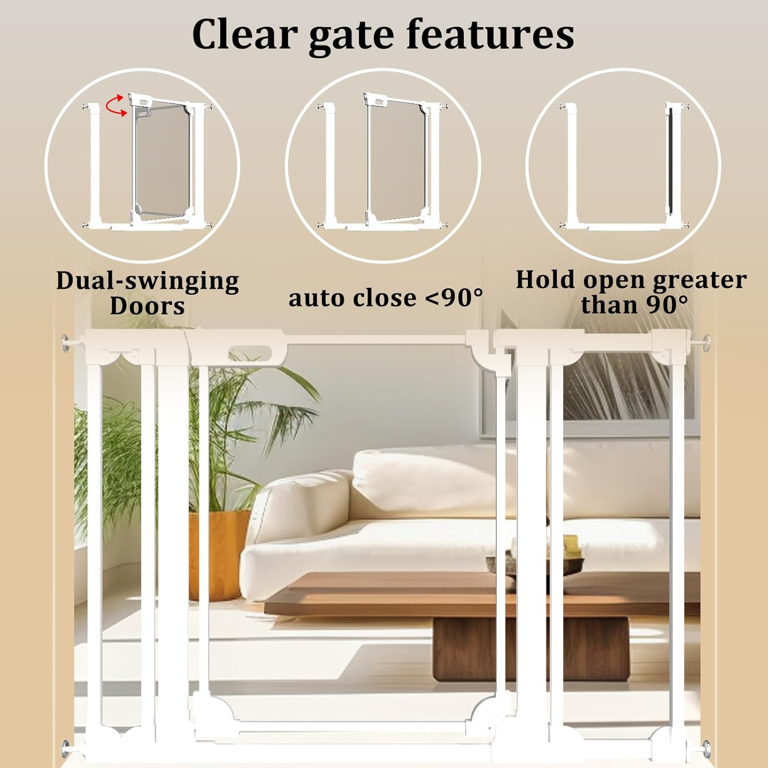 ALLAIBB Clear Acrylic Baby Gate for Stairs, Adjustable 75 to 120Cm Safety Auto Close Dog Gates Indoor, Hallways, Kitchen, White Modern Design Pet Gate for Doorways and Home Security image number 6