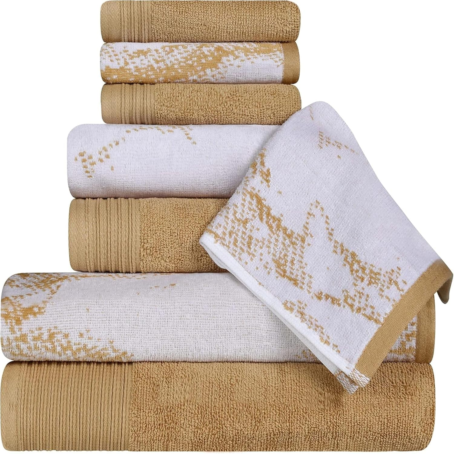 Superior Cotton 10 Piece Assorted Solid and Marble Towel Set, Includes 2 Bath, 4 Hand, 4 Washcloths/Face Towels, Soft, Absorbent, Decorative Bathroom Accessories, Home Essentials, Teal