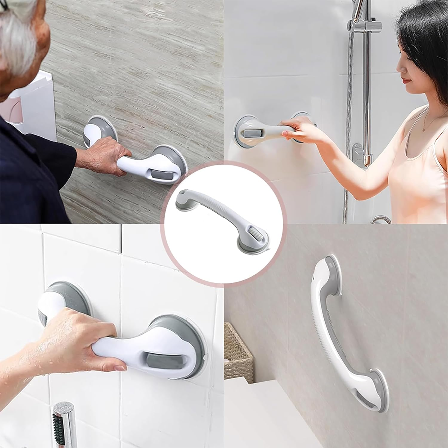 Suction Grab Rod for Showers and Bathtubs - Set of 2 Heavy Duty Shower Handles - Removable Handrails for Seniors - Bathroom Safety Grip - No Drilling Needed - Waterproof - Grey image number 5