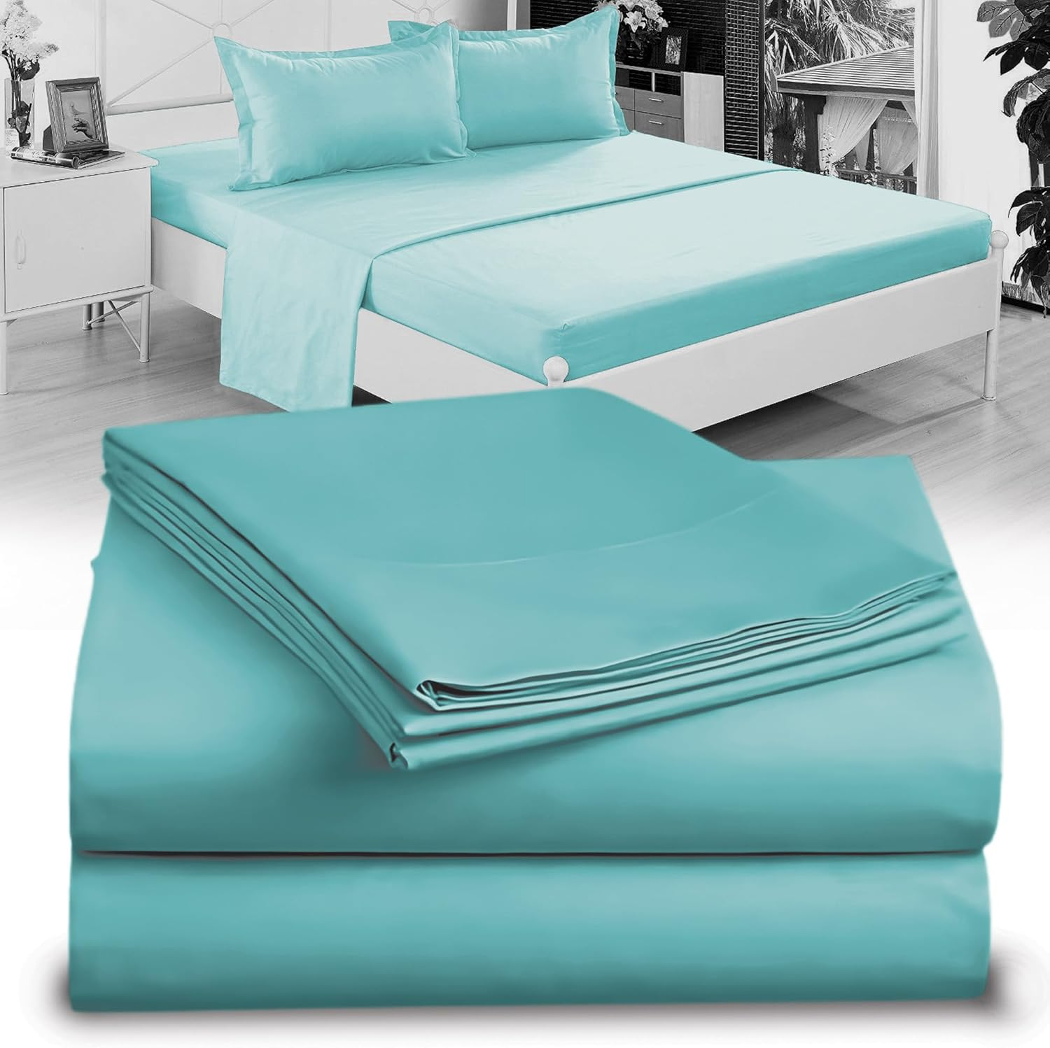 DESTINY CRESCENT BEDDING Microfiber Double Brushed Twin Aqua Blue 3 PC Bed Sheets Soft and Comfy-15'' Deep Pocket,39''X75'' Great for Kids Room,Guest Room,Dorms,Camps,Twin Beds (Aqua Blue) image number 6