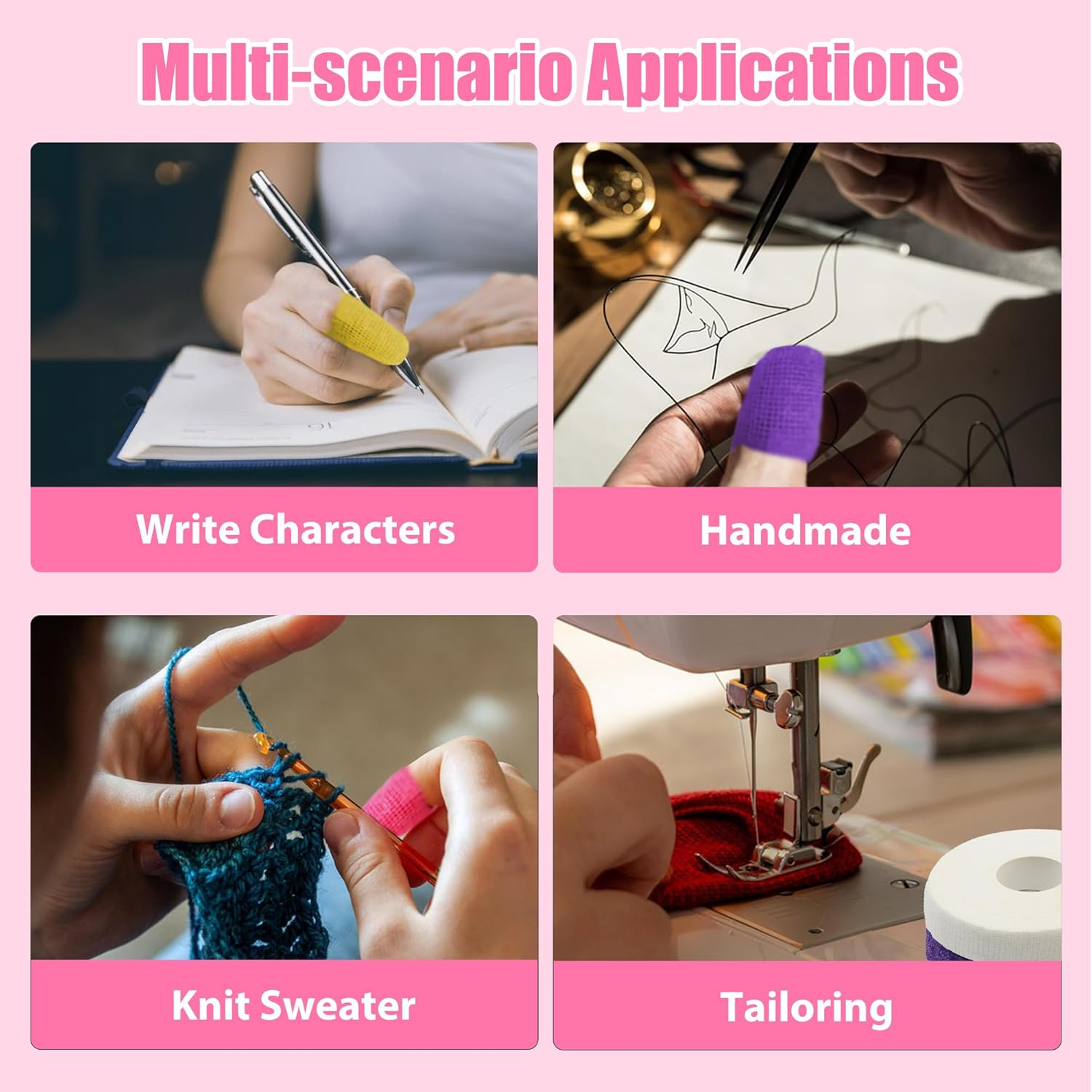 4 Colors Sewing Finger Protector, Self Adhesive Fingertip Tape for Hand Embroidery, Breathable Cotton Finger Protectors for Sewing, Knitting, Crafting, Quilting image number 6