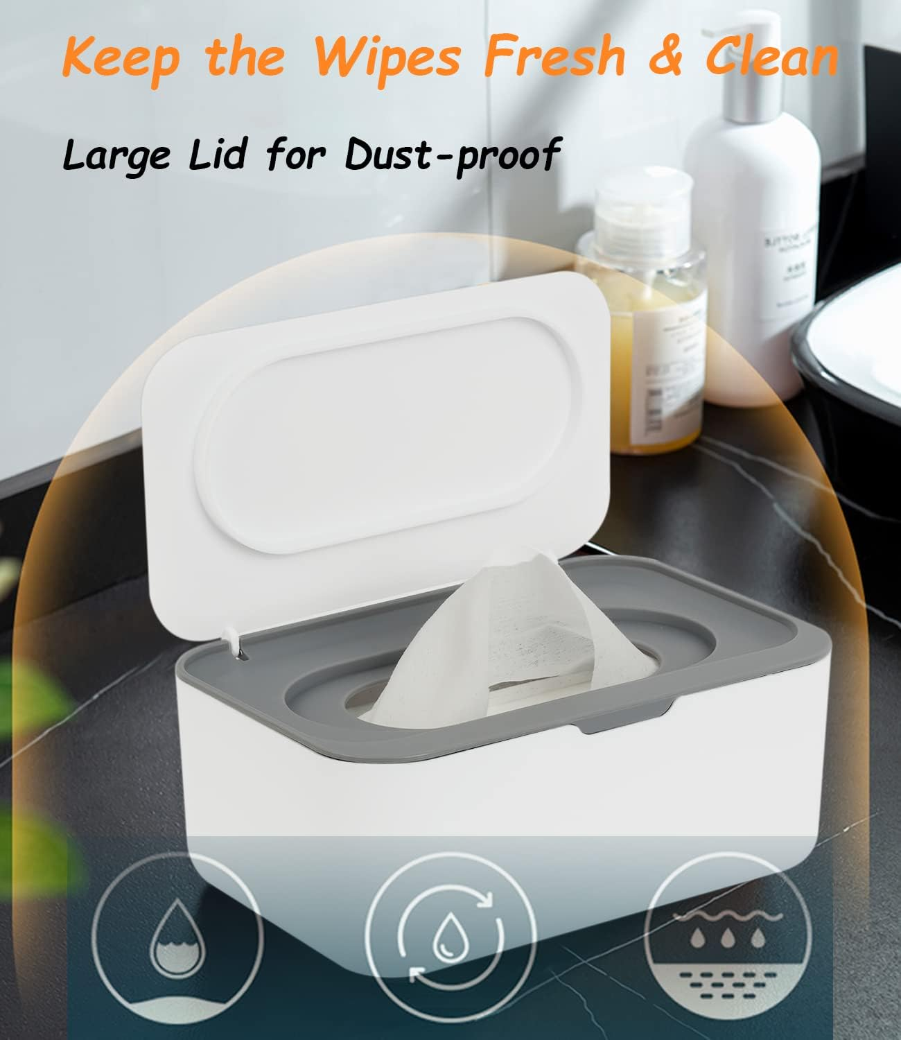 Seposeve Wipes Dispenser, Wipe Holder for Baby & Adult, Refillable Wipe Container, Keeps Wipes Fresh, One-Handed Operation. Non-Slip, Easy Open/Close Wipes Pouch Case, Grey, 0.25 Kilograms - 2 Orange image number 4