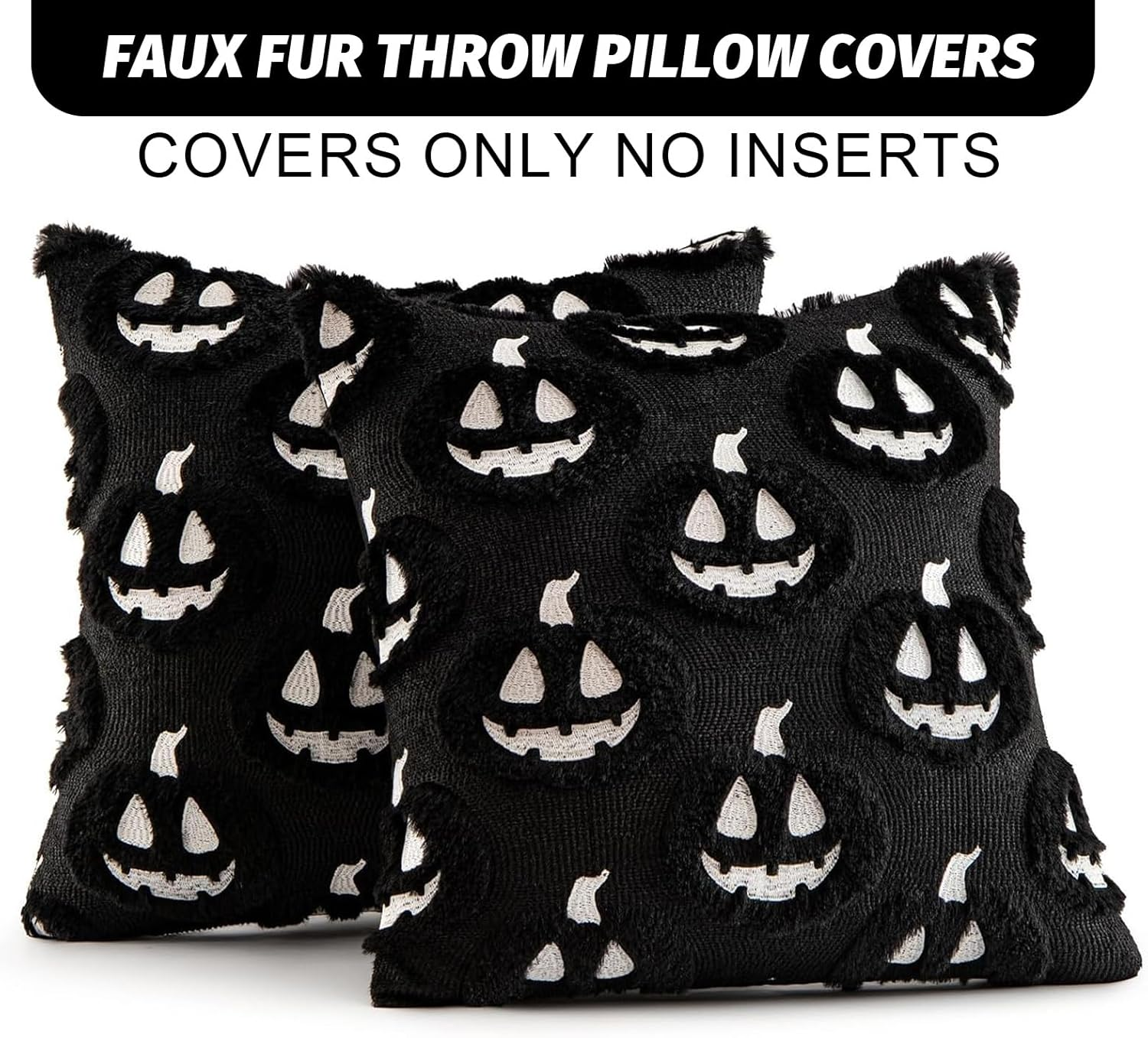 Pillow Covers: 2 Fall Pumpkin Throw Pillow Covers. Soft Plush, Pumpkin-Themed&mdash;Ideal for Autumn, Halloween/Thanksgiving Decor; Fits Home, Patio, Sofa, Couch(17.7&times;17.7In, Black) image number 5