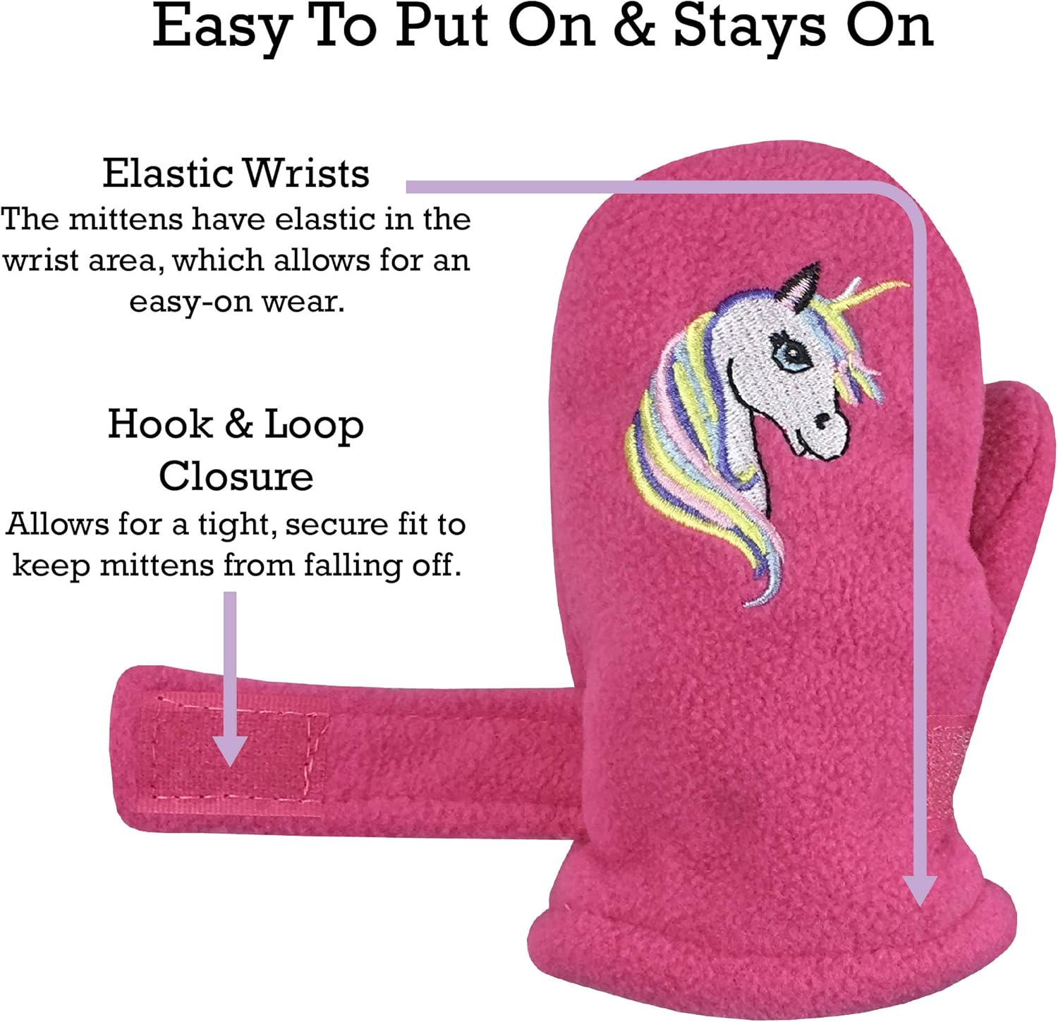 N'Ice Caps Little Kids and Baby Easy-On Sherpa Lined Fleece Mittens - 2 Pair Pack image number 5