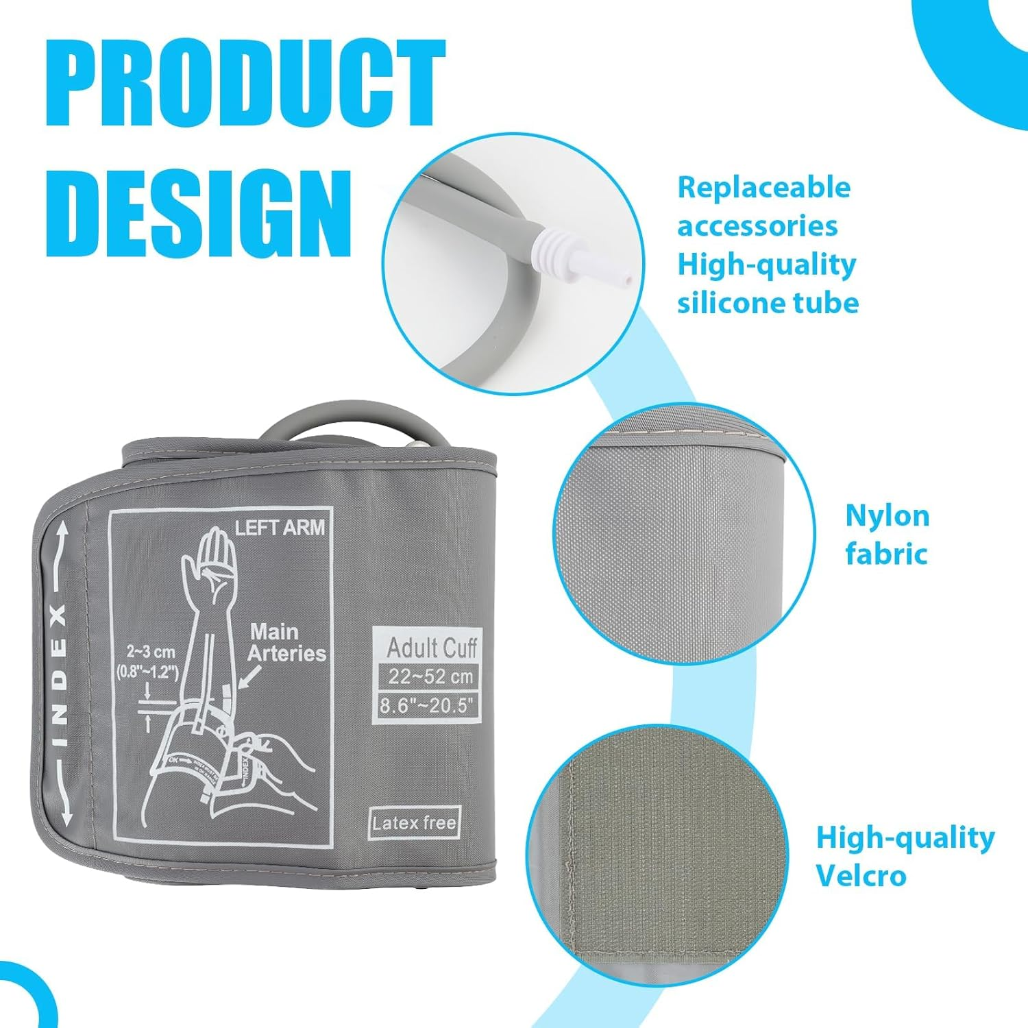 Extra Large Blood Pressure Cuff Compatible with Omron 22-52CM, Digital Upper Arm Blood Pressure Monitor, Blood Pressure Cuff with 4.6Mm Connectors, Replacement XL Cuff Compatible with Omron (Grey) image number 4