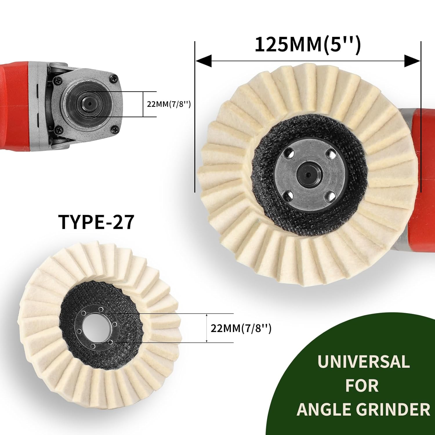 6-Pack Felt Flap Disc Abrasives 5" X 7/8" Arbor, Wool Polishing Buffing Wheel Pad for Angle Grinder image number 1