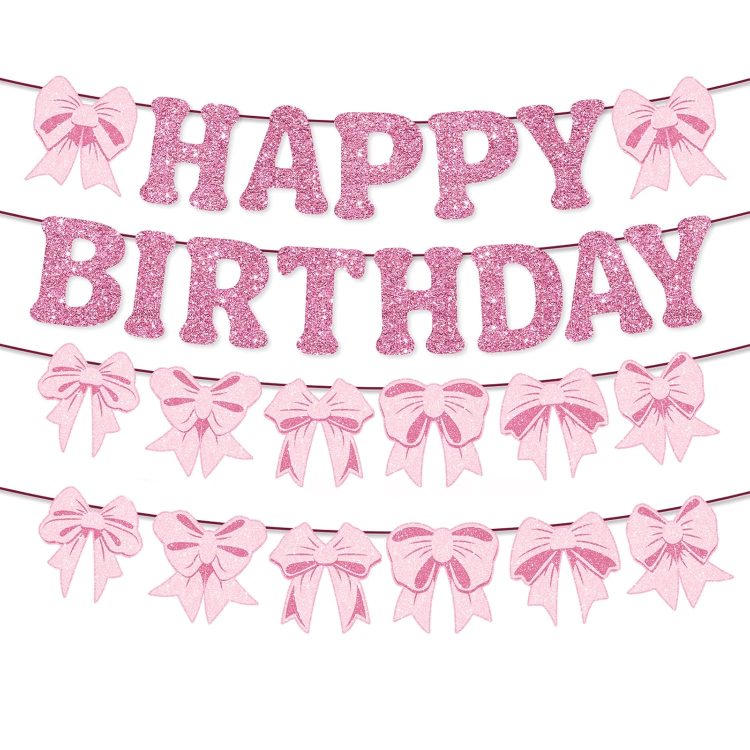 Hapurs Pink Bow Birthday Banner, Garlands, Paper, 16.4Ft, Party Decor, Bridal Shower Supplies image number 1