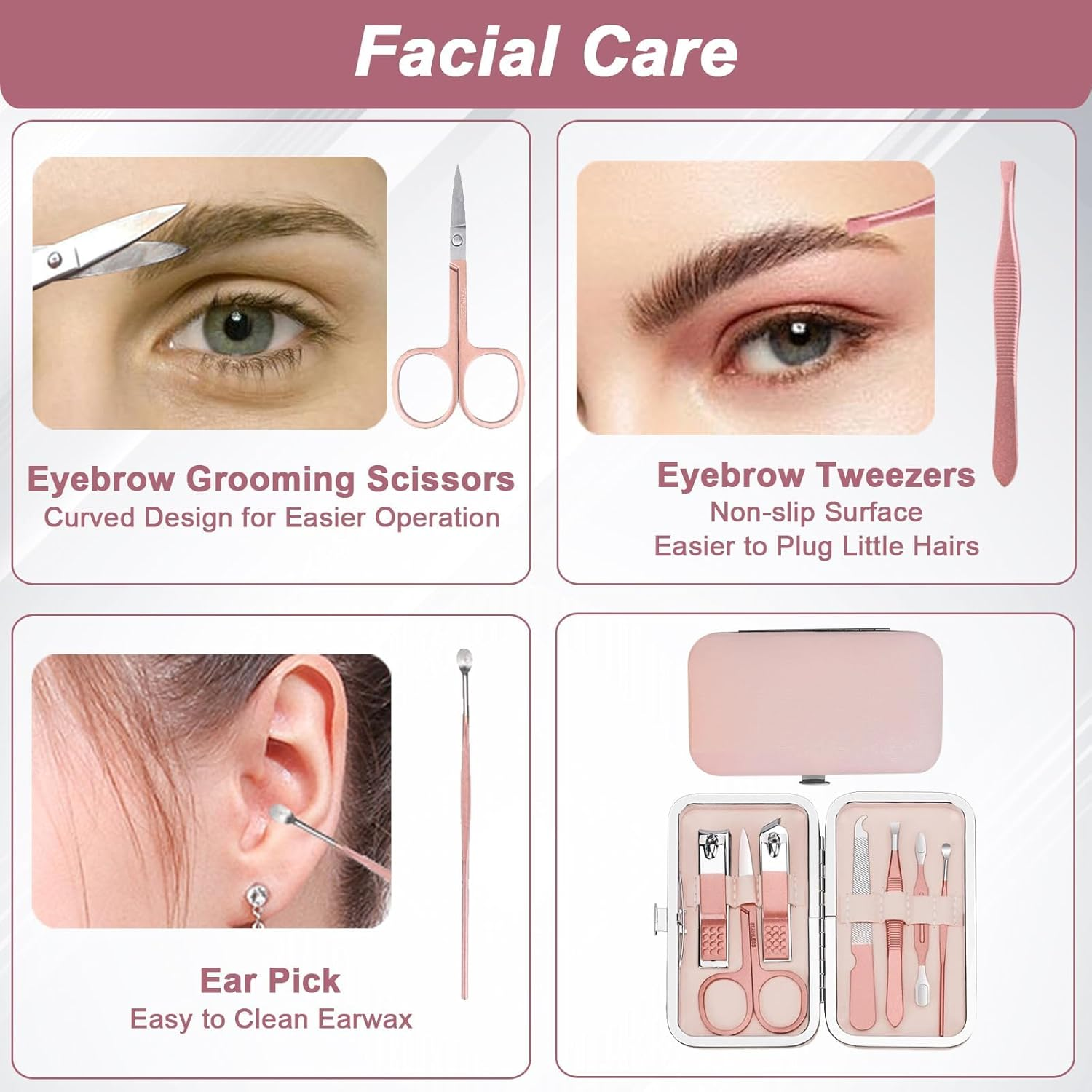 Premium Manicure Set, 7 in 1 Professional Nail Clippers Scissors Pedicure Kit, Stainless Steel Cuticle Nail Care Tools with Luxurious Travel Case, Portable Manicure Grooming Kit Women image number 6