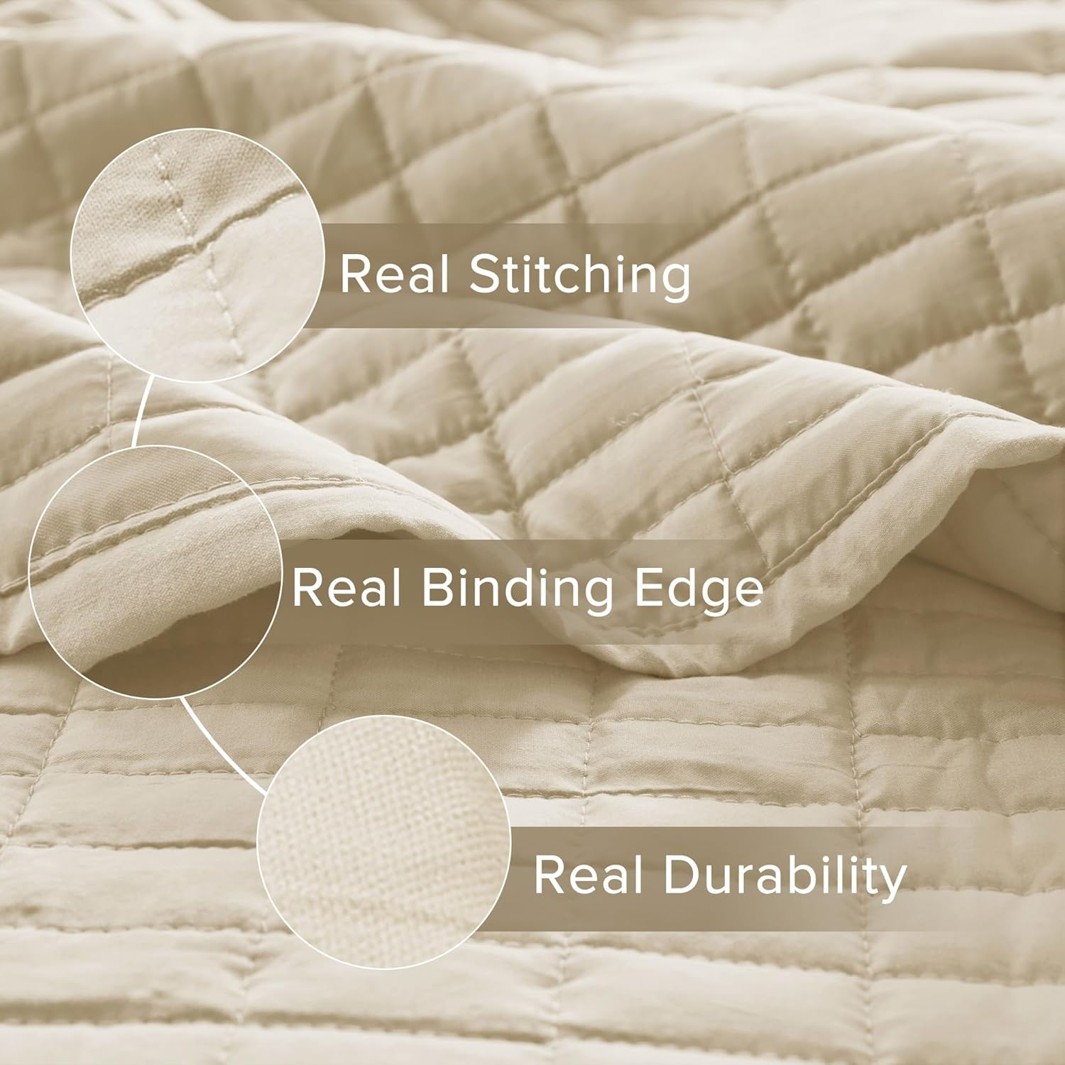 Comfort Spaces Kienna Quilt Set-Luxury Double Sided Stitching Design Summer Blanket, Lightweight, Soft, All Season Bedding Layer, Matching Sham, Ivory, Coverlet Twin/Twin Xl(66"X90") 2 Piece image number 2
