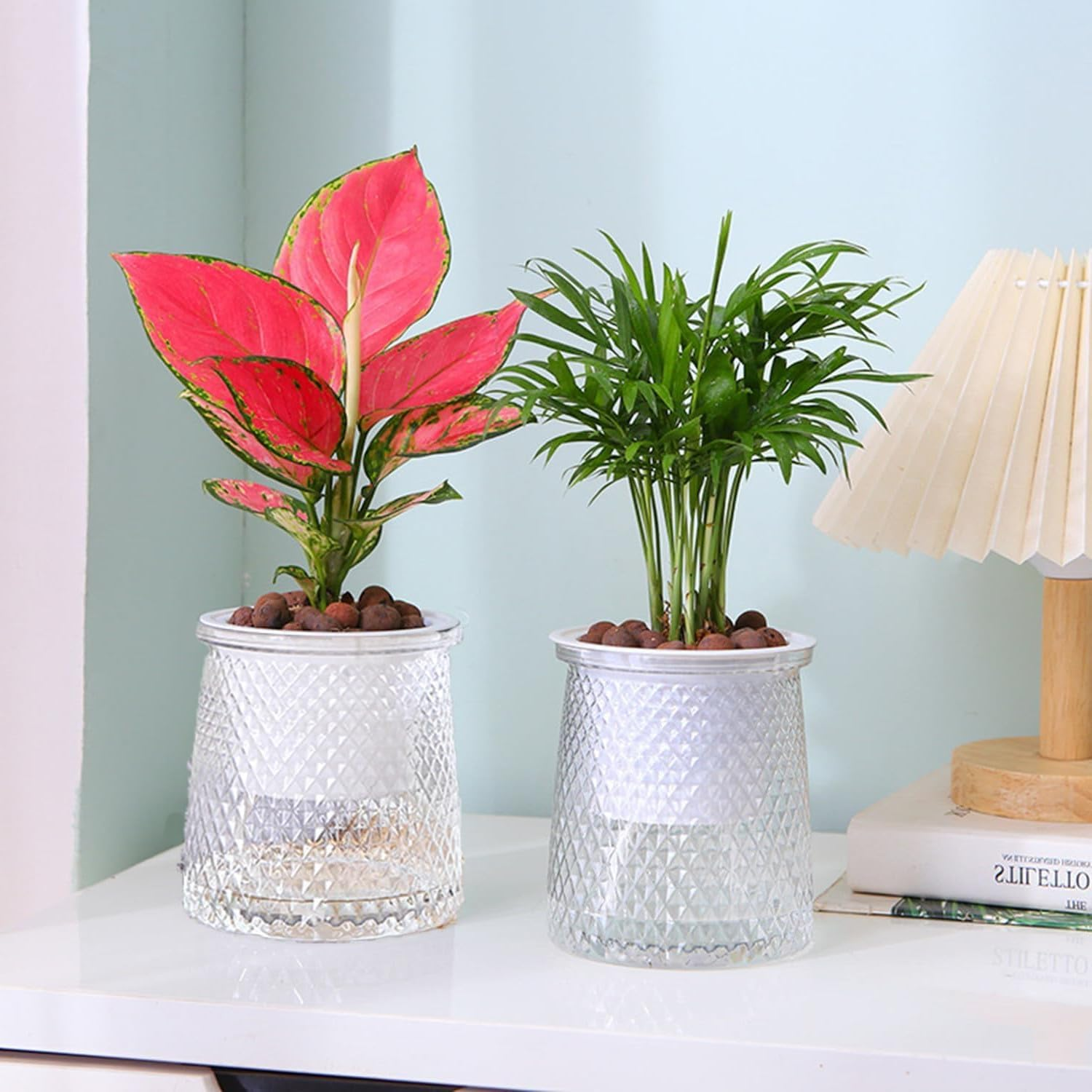 4 PCS Self-Watering Hydroponic Planters with Wick Rope, Self Watering Plant Pot with Reservoir, Indoor Clear Plastic Flowers Pots, Automatic Watering Nursery System for Small Plants, African Violet image number 5