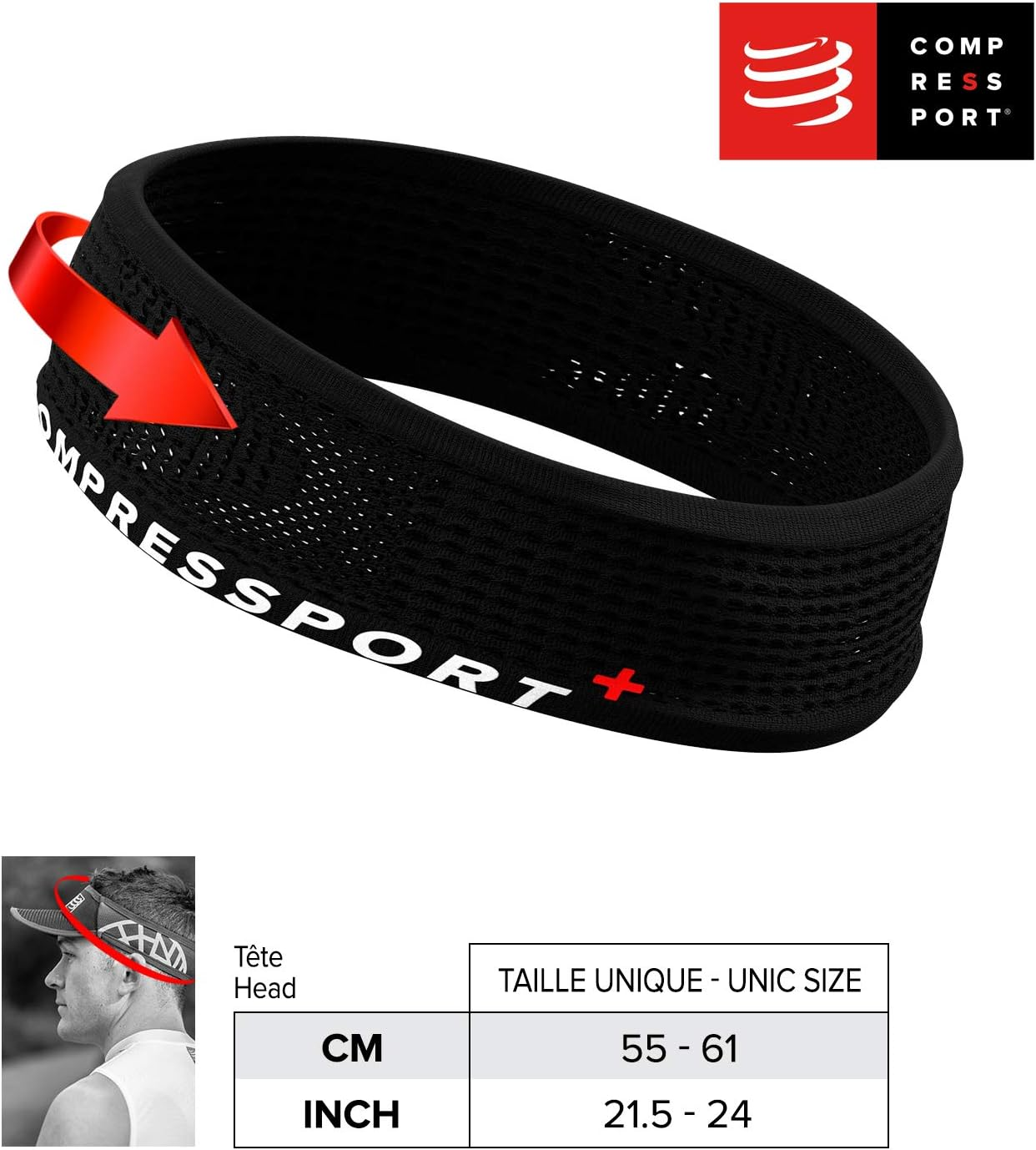 Compressport - Running Headband - Thin Headband On/Off - Thin Anti-Perspiration Headband - Very Soft Fibers Quick Drying Multisport - Red image number 6