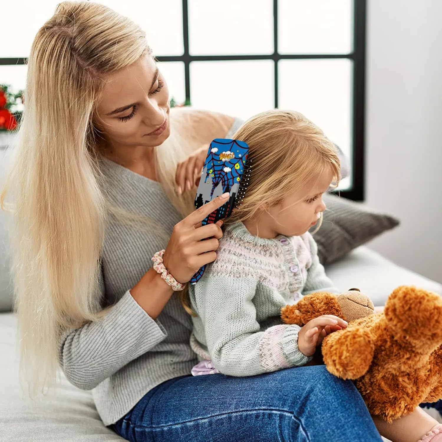 Kids Hair Brush for Boys Girls Toddler - Detangler Hairbrush for Wet Dry Thin Long Curly Hair Pain-Free Comb Glide through Tangles with Ease and Massage Scalp (Blue Web City Comics) image number 4