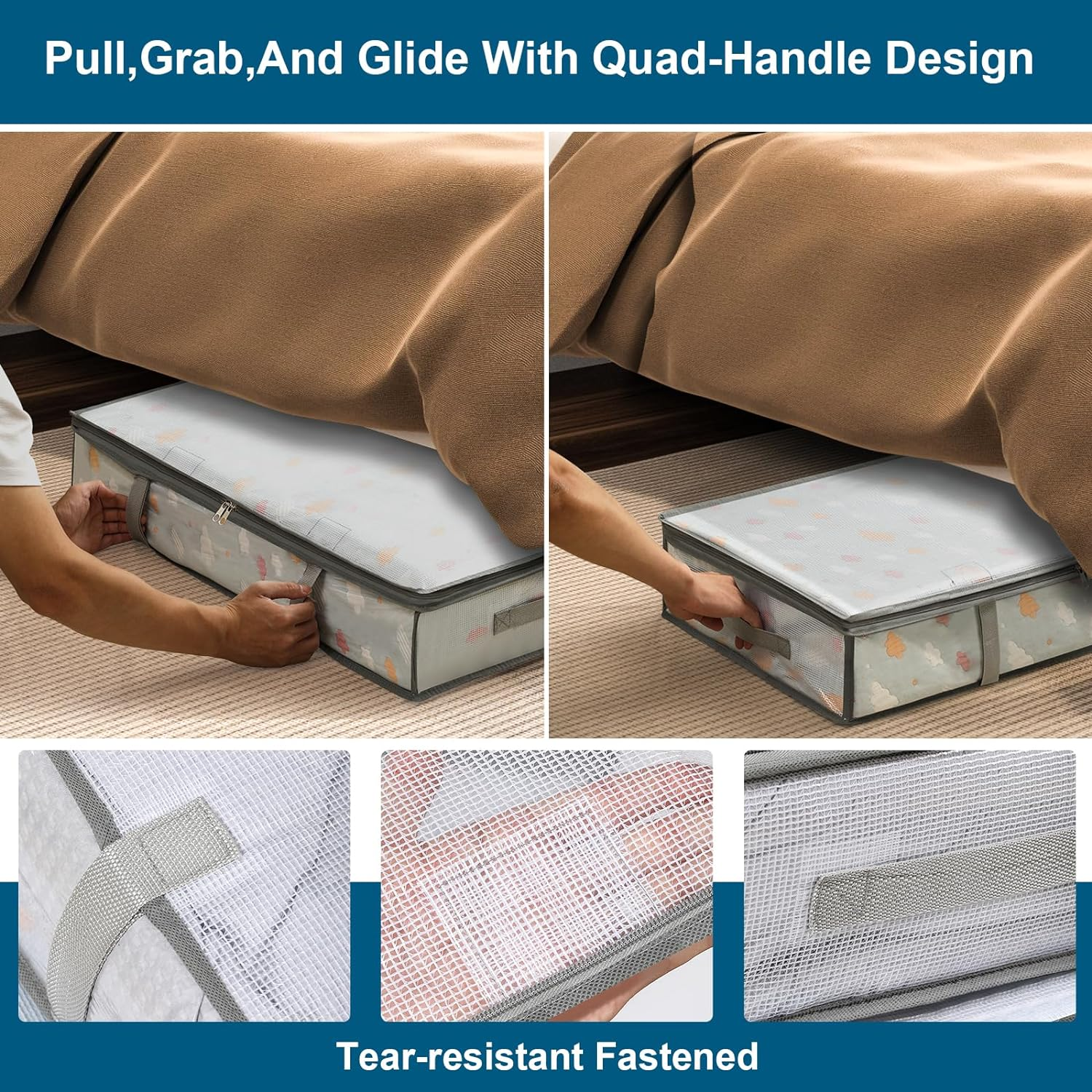 2 Pack under Bed Storage Containers Bins, Humid-Proof Plastic Underbed Storage Bins, Clothes Storage and Organization Bags, under the Bed Blanket Storage with Handles for Clothes, Bedroom image number 4