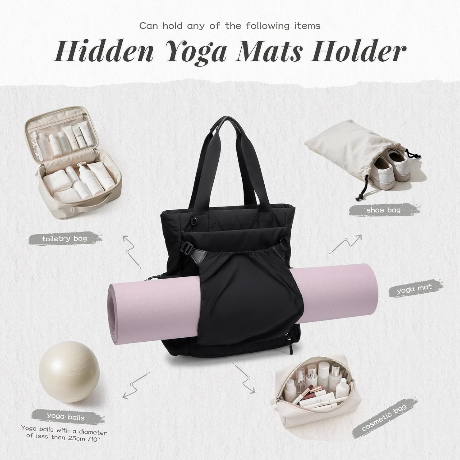 GOLF SUPAGS Convertible Laptop Backpack Yoga Bag Quilted Tote Bag Yoga Mat Carrier Bag for Travel Fitness Office and Shopping - Gravel Brown  Beige image number 6