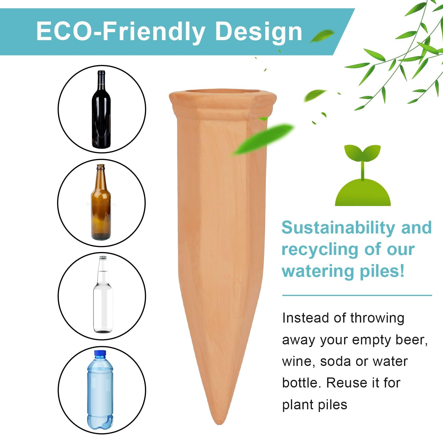 Family Plant Watering Stakes10 Pack Automatic Plant Waterers for Vacations, Plant Watering Devices Terracotta Self Watering Spikes for Wine Bottles Great Plant Nanny for Indoor & Outdoor Plants image number 2