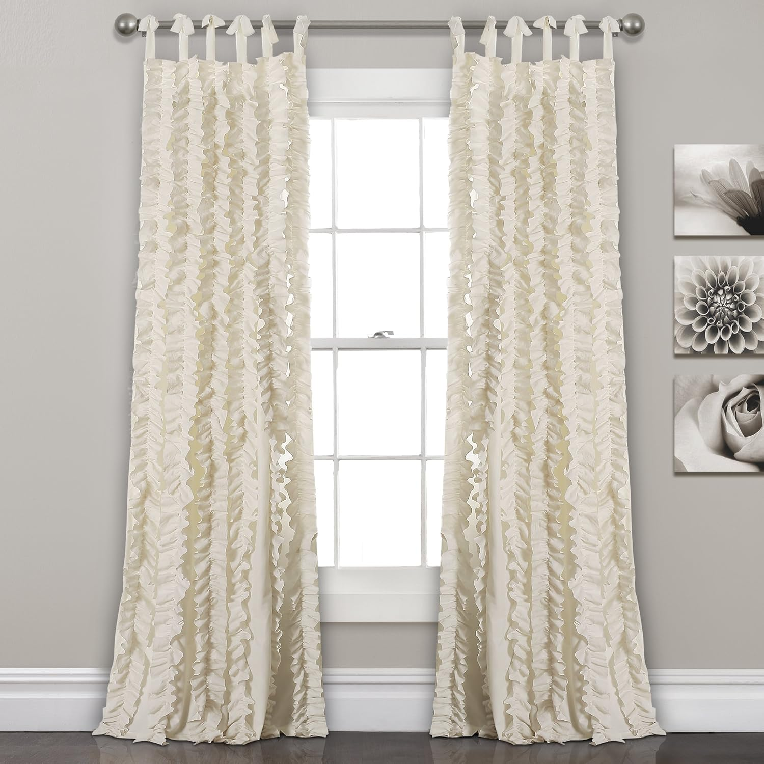 Lush Decor, Ivory Sophia Ruffle Curtain | Textured Window Panel Set for Living, Dining Room, Bedroom (Pair), 84&rdquo; X 40, 84" X 40"