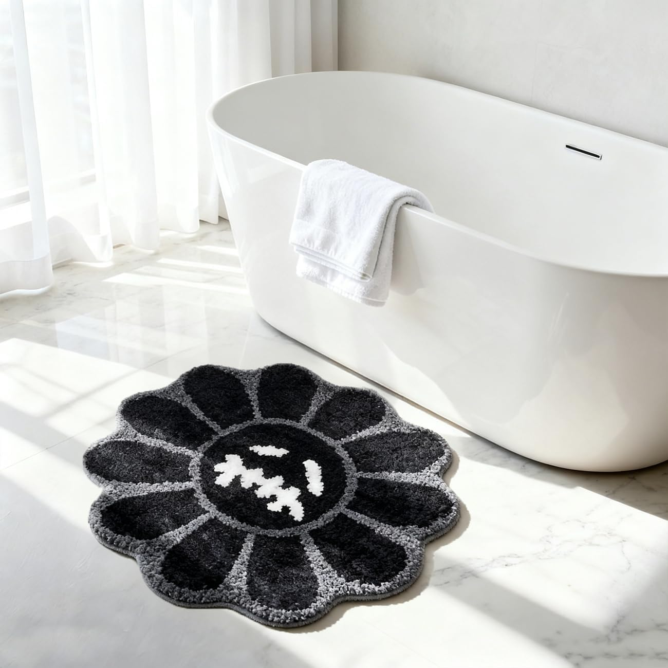 Shovagy Trippy Happy Face Rug Cool Rugs Tufted Quick Dry Bath Mats for Bathroom Non Slip Bath Mat Water Absorbent 3.3FT Black Bathroom Rugs Halloween Gothic Ghost Skull Horror Decor Carpet image number 4