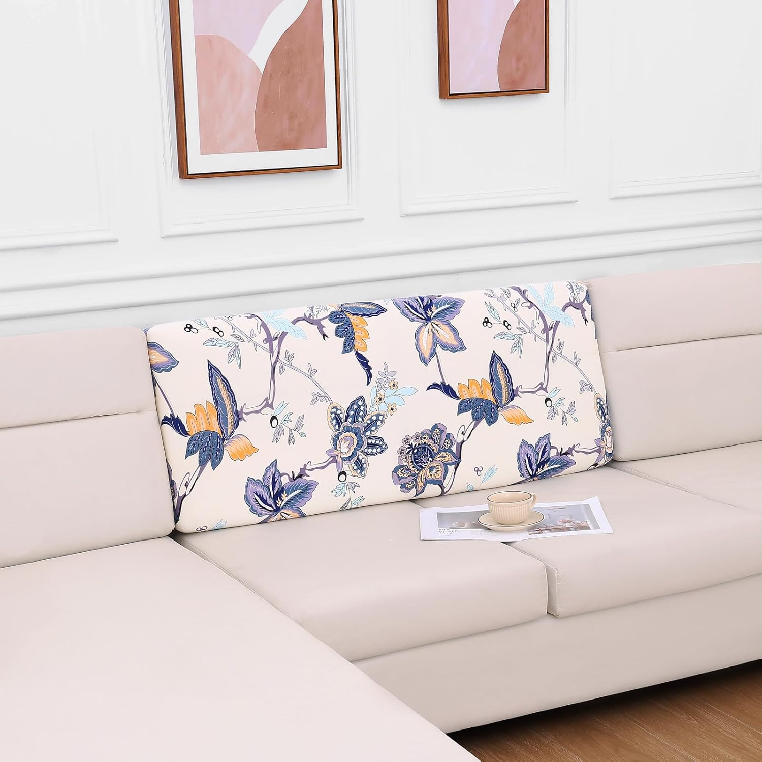 Hyha Printed Couch Cushion Covers, Floral Sofa Covers Washable for Cushion Couch, Stretch Pattern Outdoor Cushion Covers for Patio Furniture with Elastic Bottom(Back Cover L, Vintage Flower) image number 3