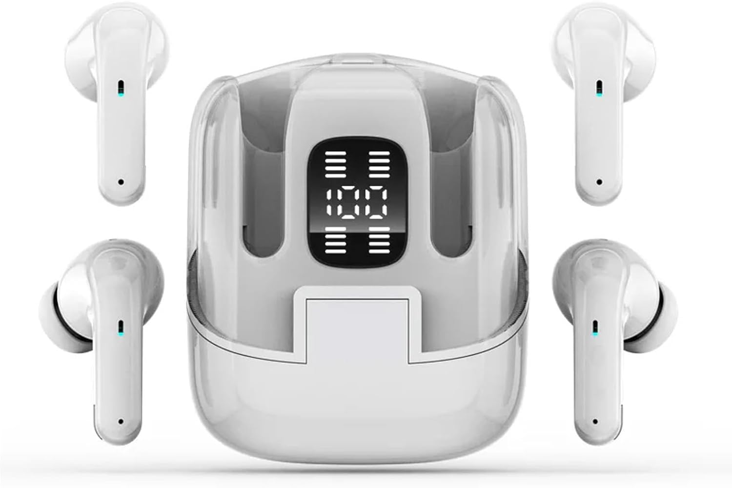 ASHATA Two Pairs of Wireless Earbuds, Bluetooth Headphones, Hifi Stereo Ear Tube, Buds with Noise Cancellation, LED Display Power in Earphones for Couples, Two People