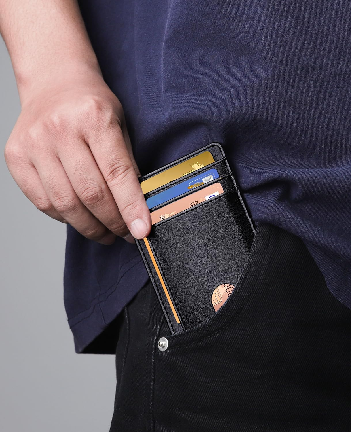 Teskyer Slim Wallet for Men, Minimalist Front Pocket RFID Blocking Leather Wallet Credit Card Holder for Men & Women image number 2